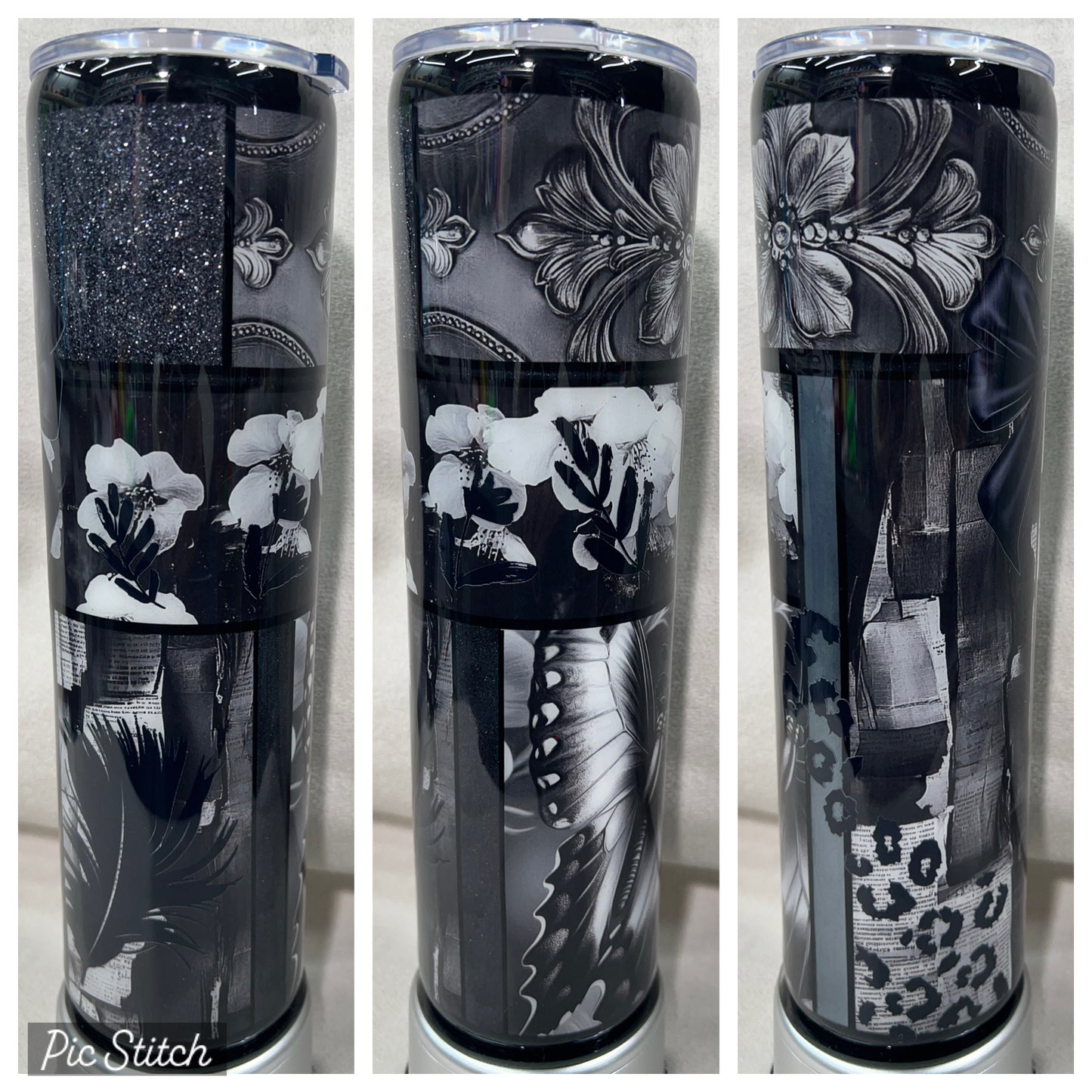 RTS.  Black monochrome tumbler MakeHerRoom challenge 30oz