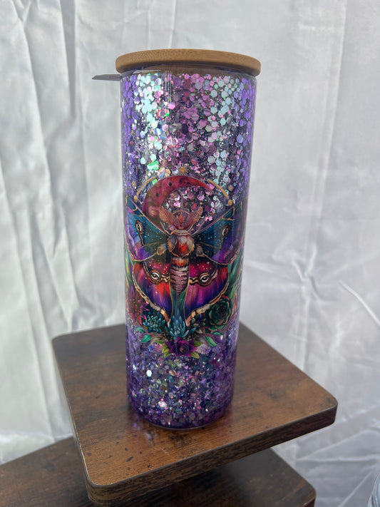 RTS.  Moth color shift glitter, glass snow globe 20oz