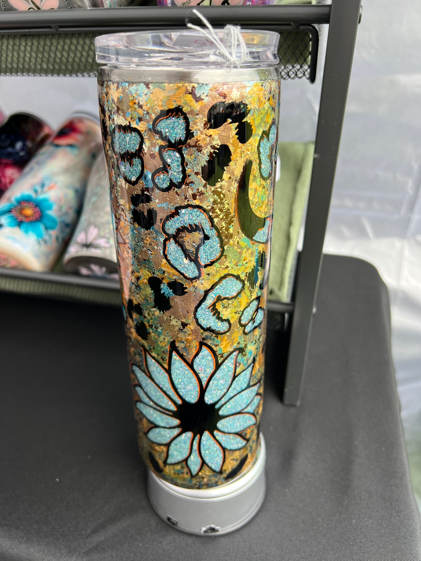 RTS.  Peekaboo Bull Skull sunflower 30oz tumbler