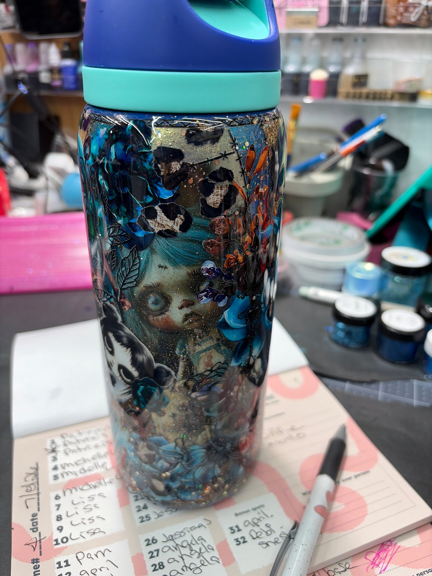 Blue dolls glitter owala look alike 32oz