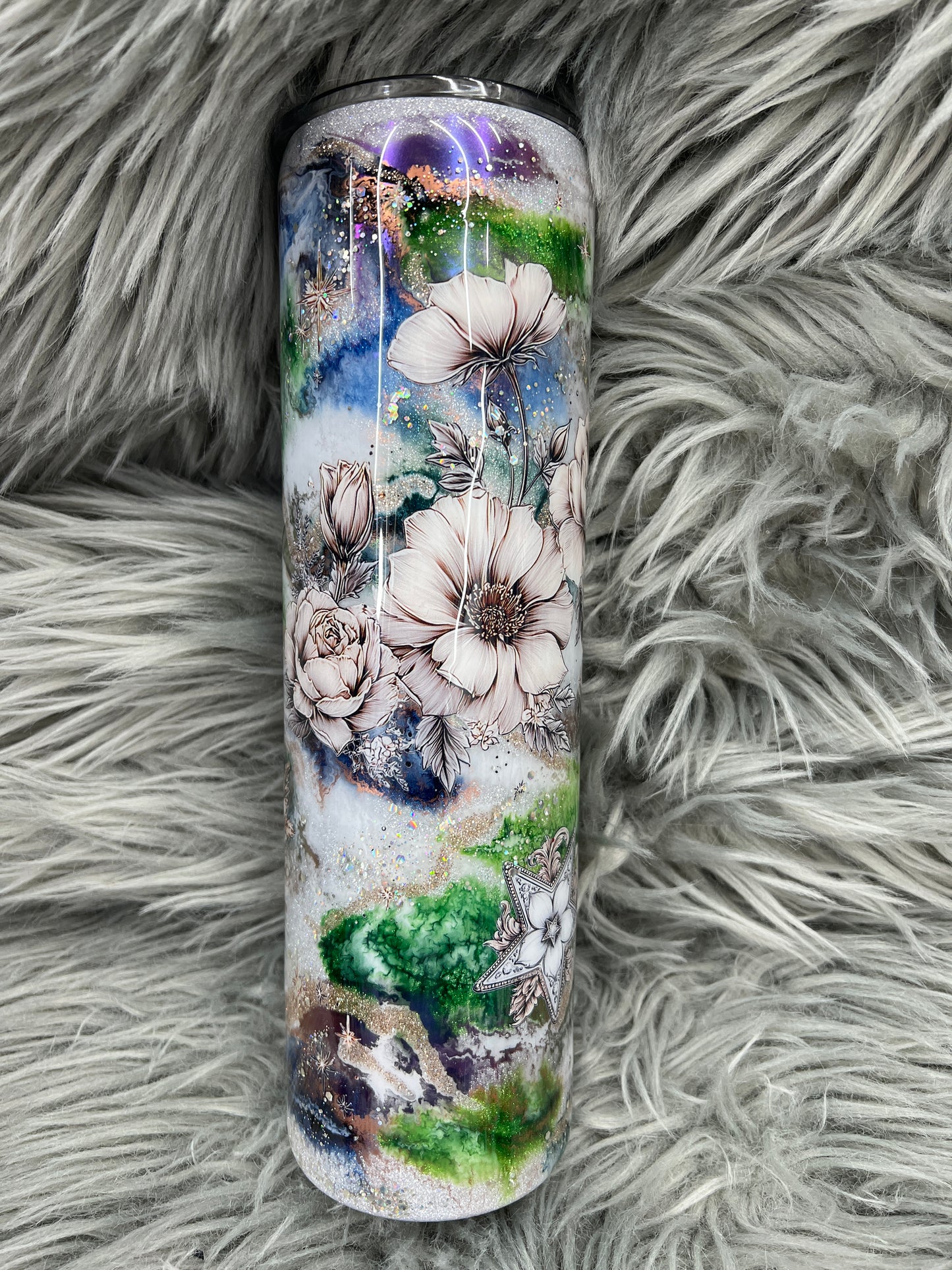 RTS. Beautiful soul, floral, with glitter base ink drop 35oz.