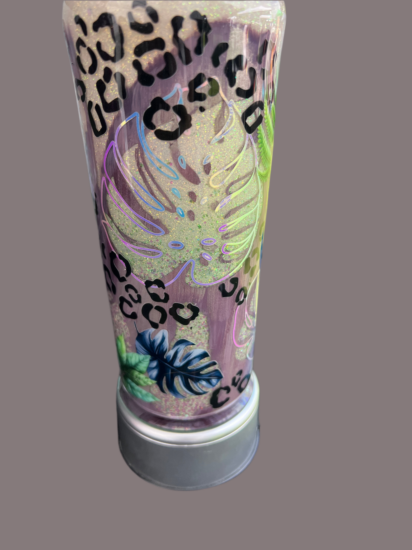 Clearance-RTS. Distressed Glow Monstera UV color change glitter base Built Brand 20oz