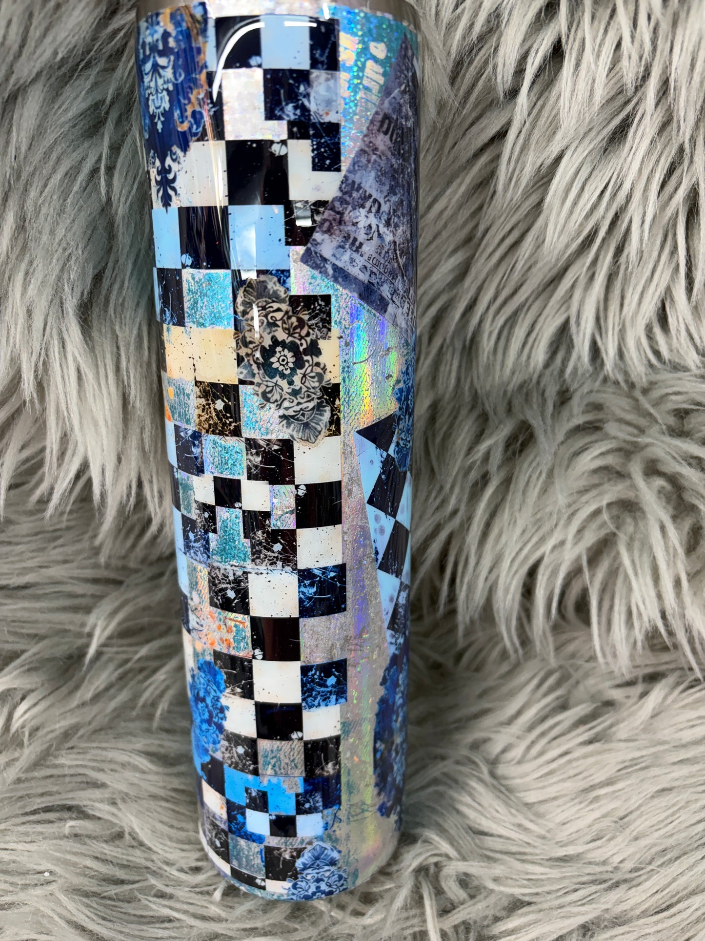 RTS - blue distressed face tumbler 32oz plump tipsy