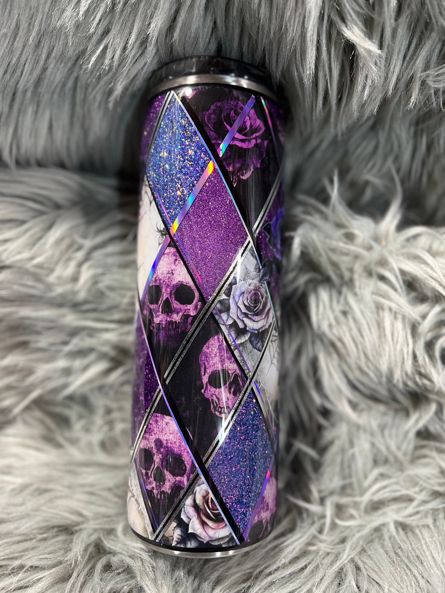 RTS. Diamond Purple Skeleton Rose tumbler 30 oz