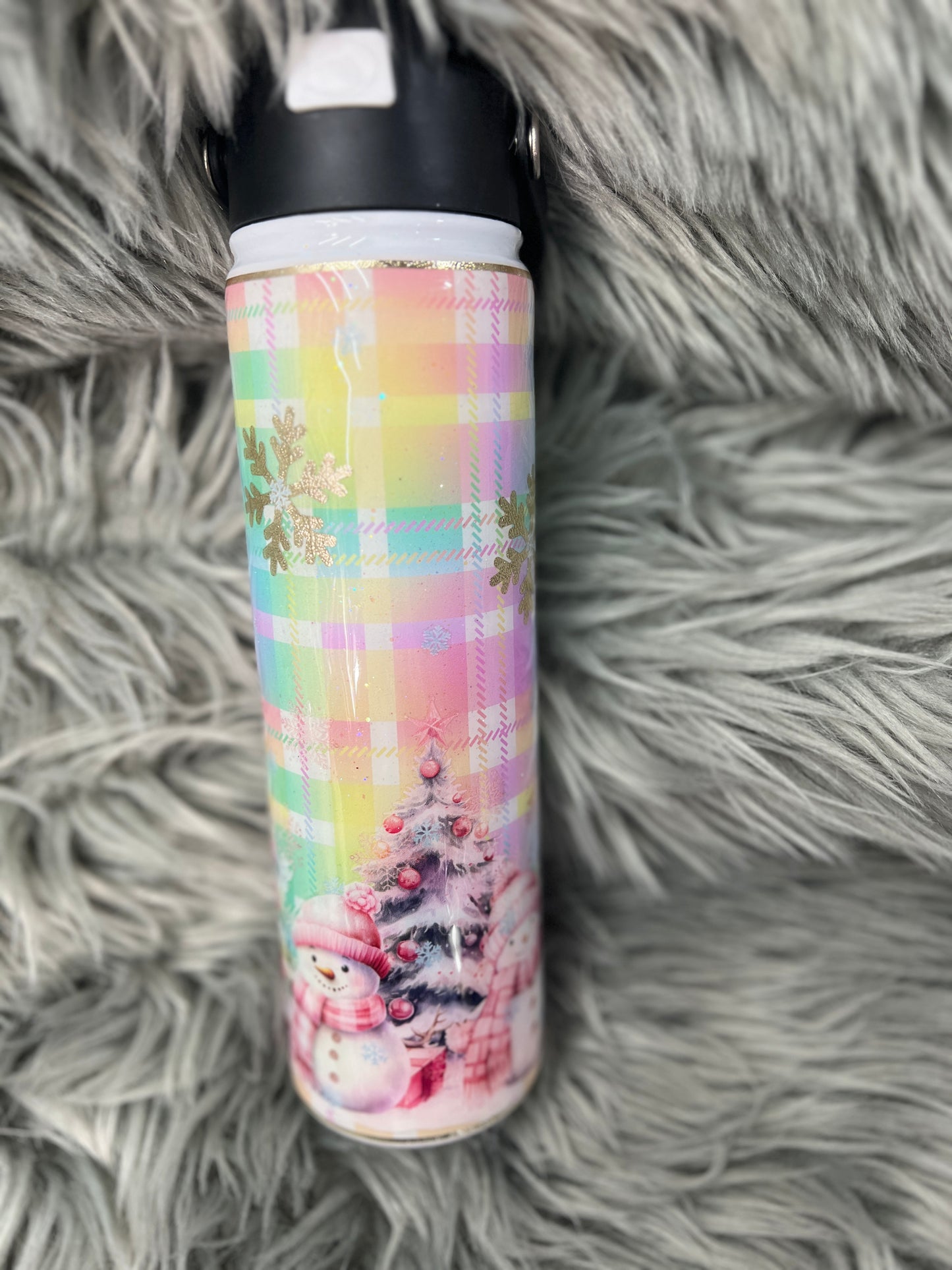 Chatty. RTS. Pastel plaid winter snowmen   25oz Hydropeak