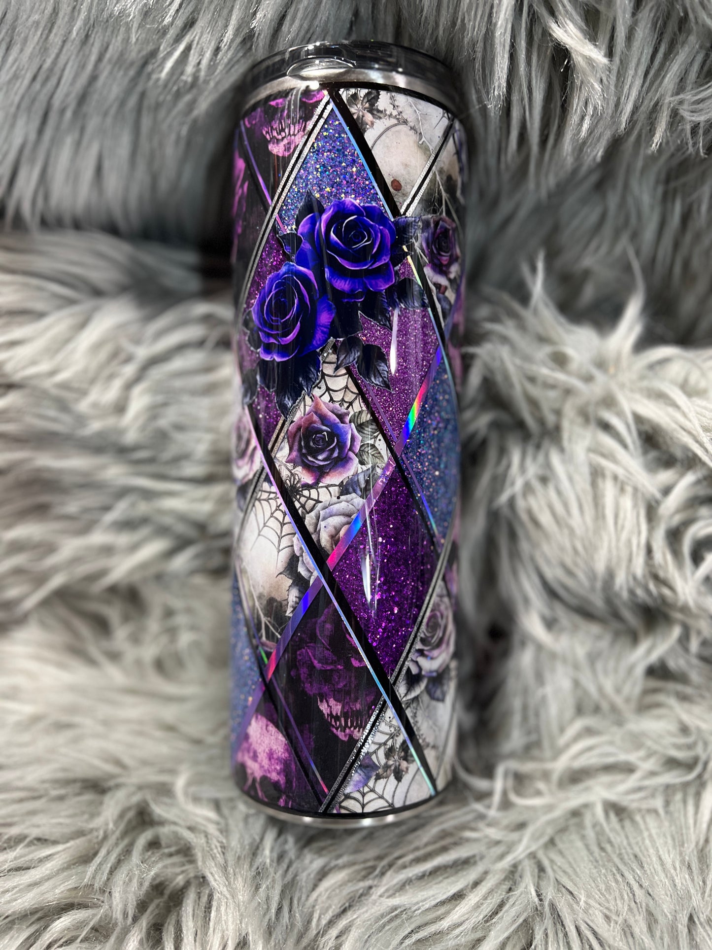 RTS. Diamond Purple Skeleton Rose tumbler 30 oz