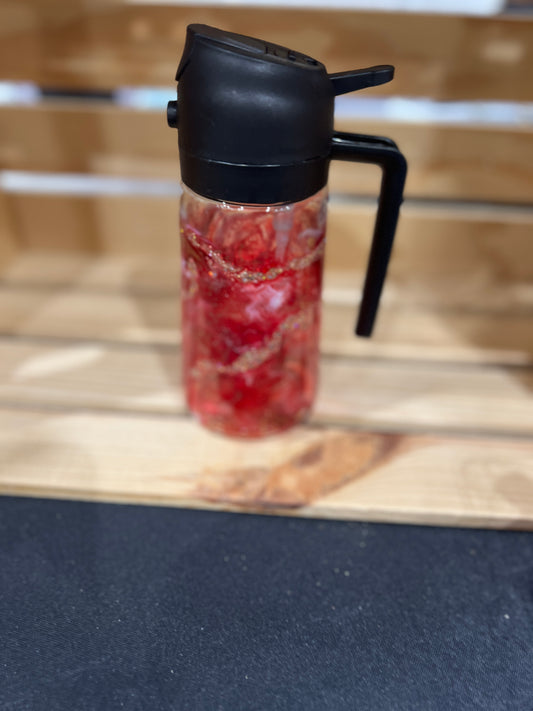 RTS. Oil spray and pour bottle - reds with glitter 16oz