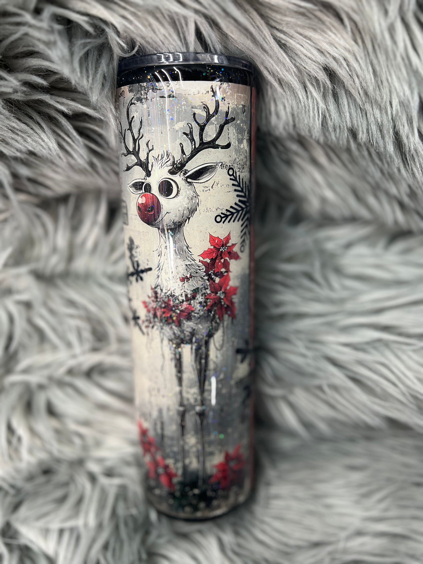 RTS. New holiday spooky skinny girl and reindeer Christmas winter 32oz tipsy straight