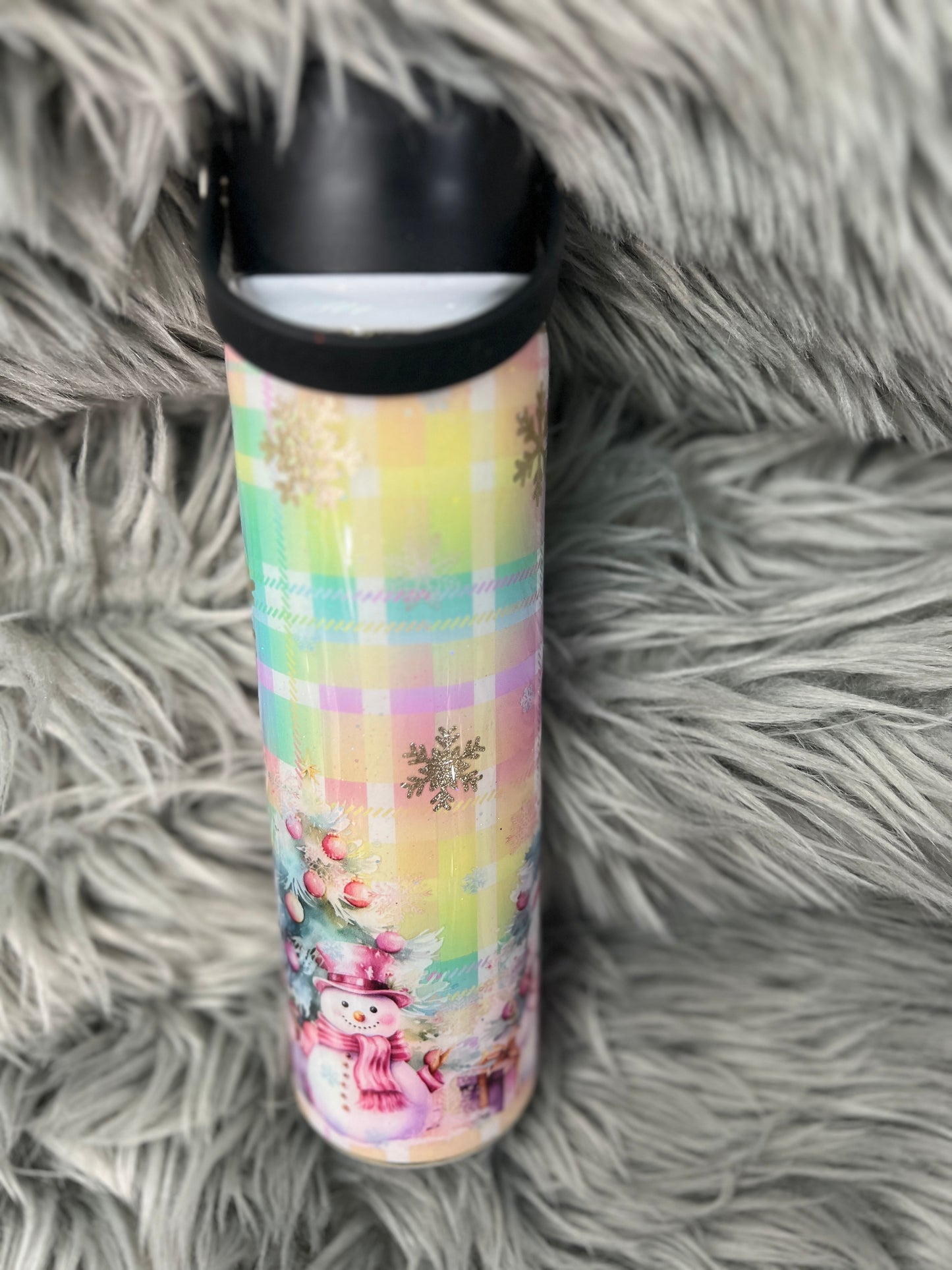 Chatty. RTS. Pastel plaid winter snowmen   25oz Hydropeak