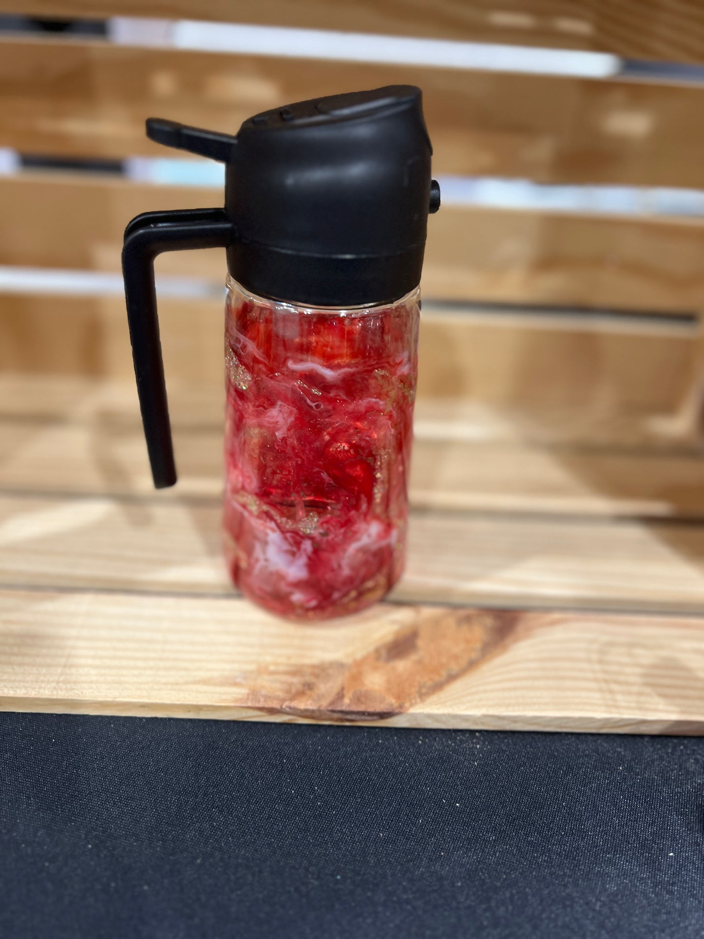 RTS. Oil spray and pour bottle - reds with glitter 16oz