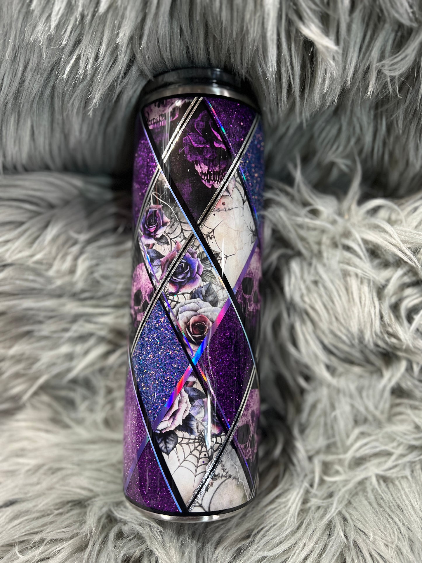 RTS. Diamond Purple Skeleton Rose tumbler 30 oz
