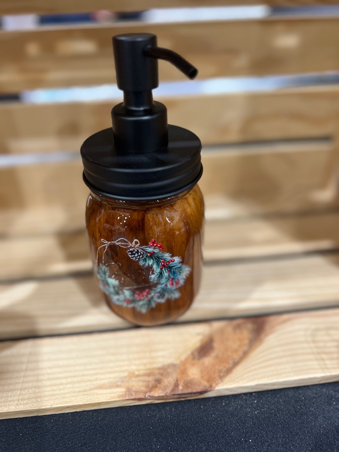 RTS. Country Christmas farm Hand Soap Pump Dispenser (not foam) wood grain look