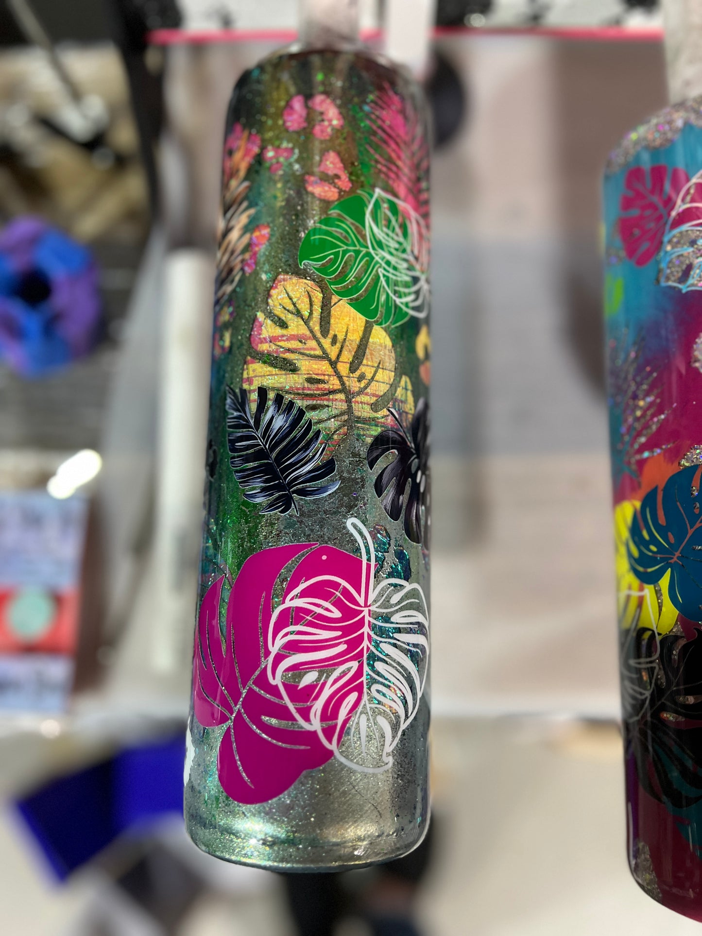 RTS. 35oz duo hydro neon monstera with opal peekaboo base