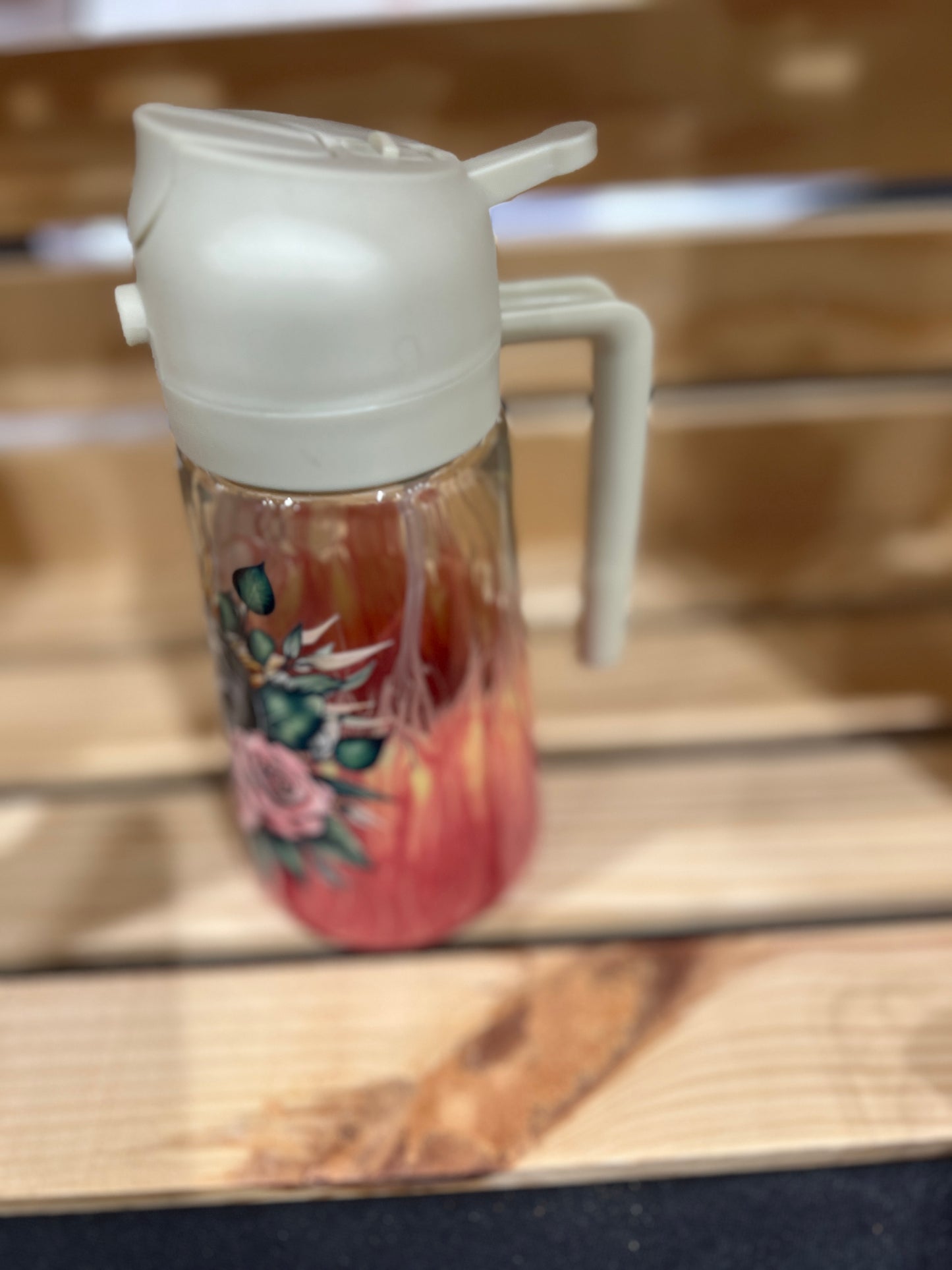 RTS.  Oil sprayer and pour bottle - glow in the dark flame design with roses sun and moon decal  16oz