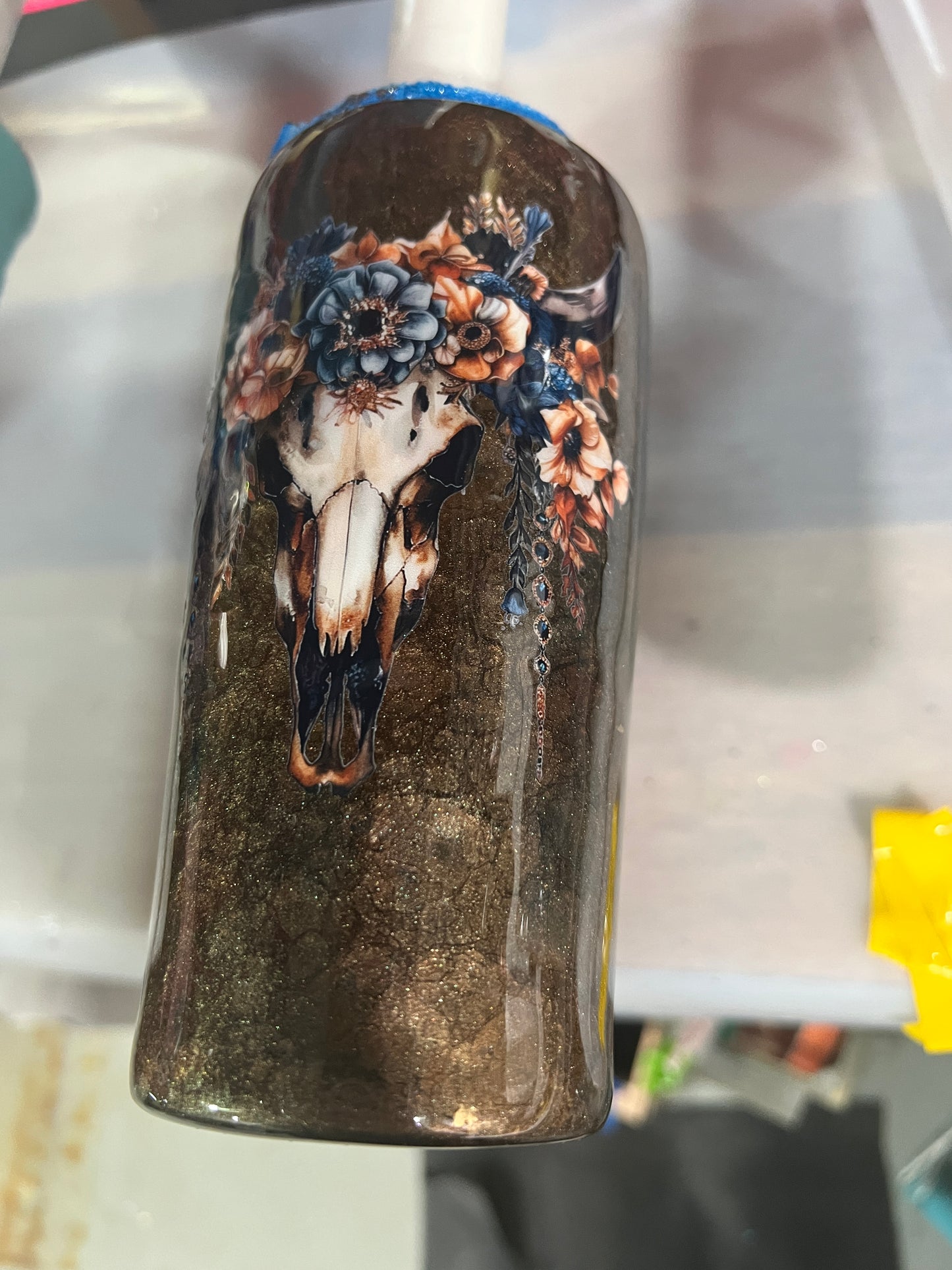 RTS. Patina bull skull 4 in 1 tumbler and can koozie