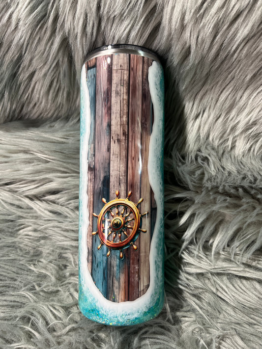 Clearnace-RTS. Not all who wonder are lost/ocean wave boat beach tumbler 30 oz