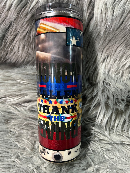 RTS. Red white and blue-Honor the Fallen. Thank the Living tumbler 30 oz