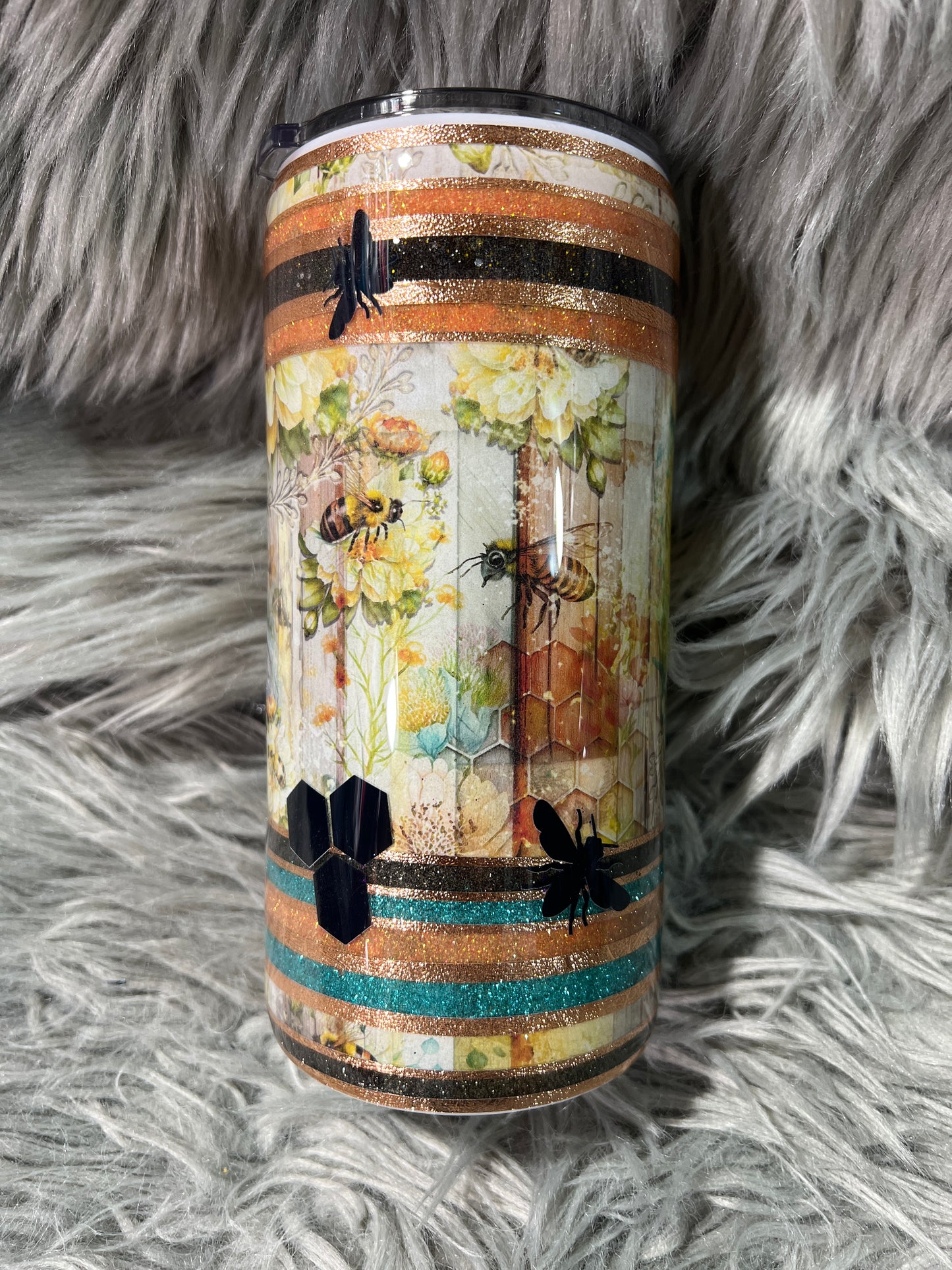 Clearance-RTS. Bees with floral and striping 20oz chubby