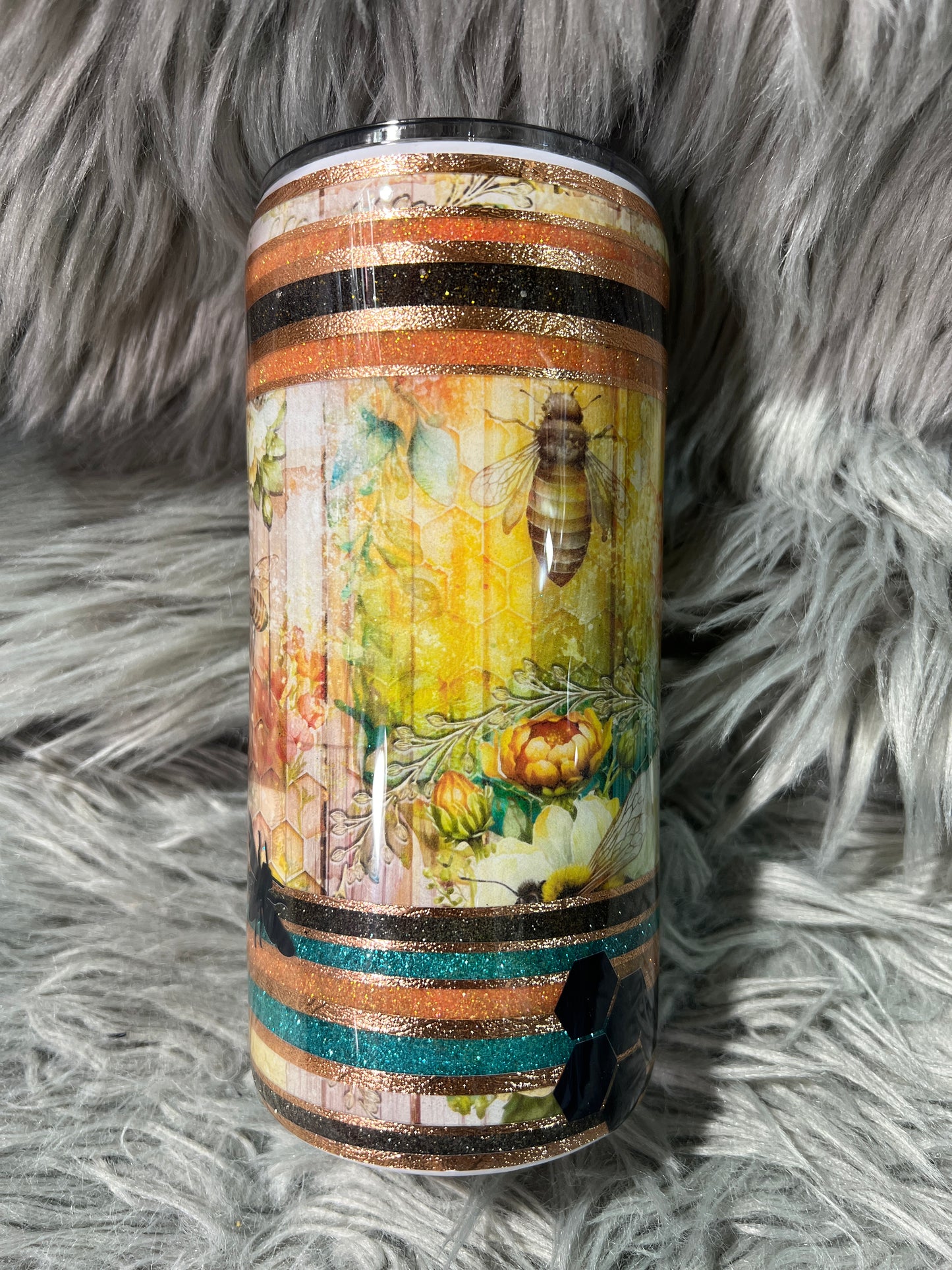 Clearance-RTS. Bees with floral and striping 20oz chubby