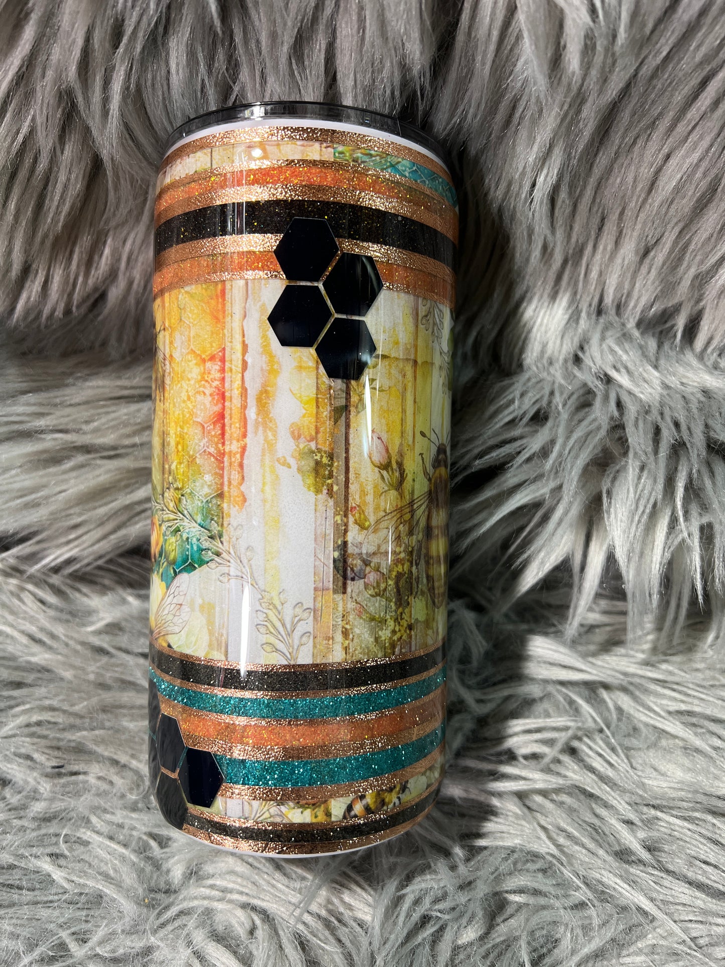 Clearance-RTS. Bees with floral and striping 20oz chubby