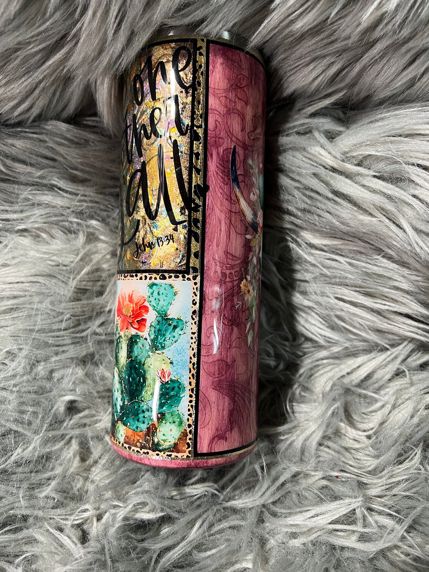 RTS.  Love one another y’all western tooled leather cactus  24oz tipsy tumbler