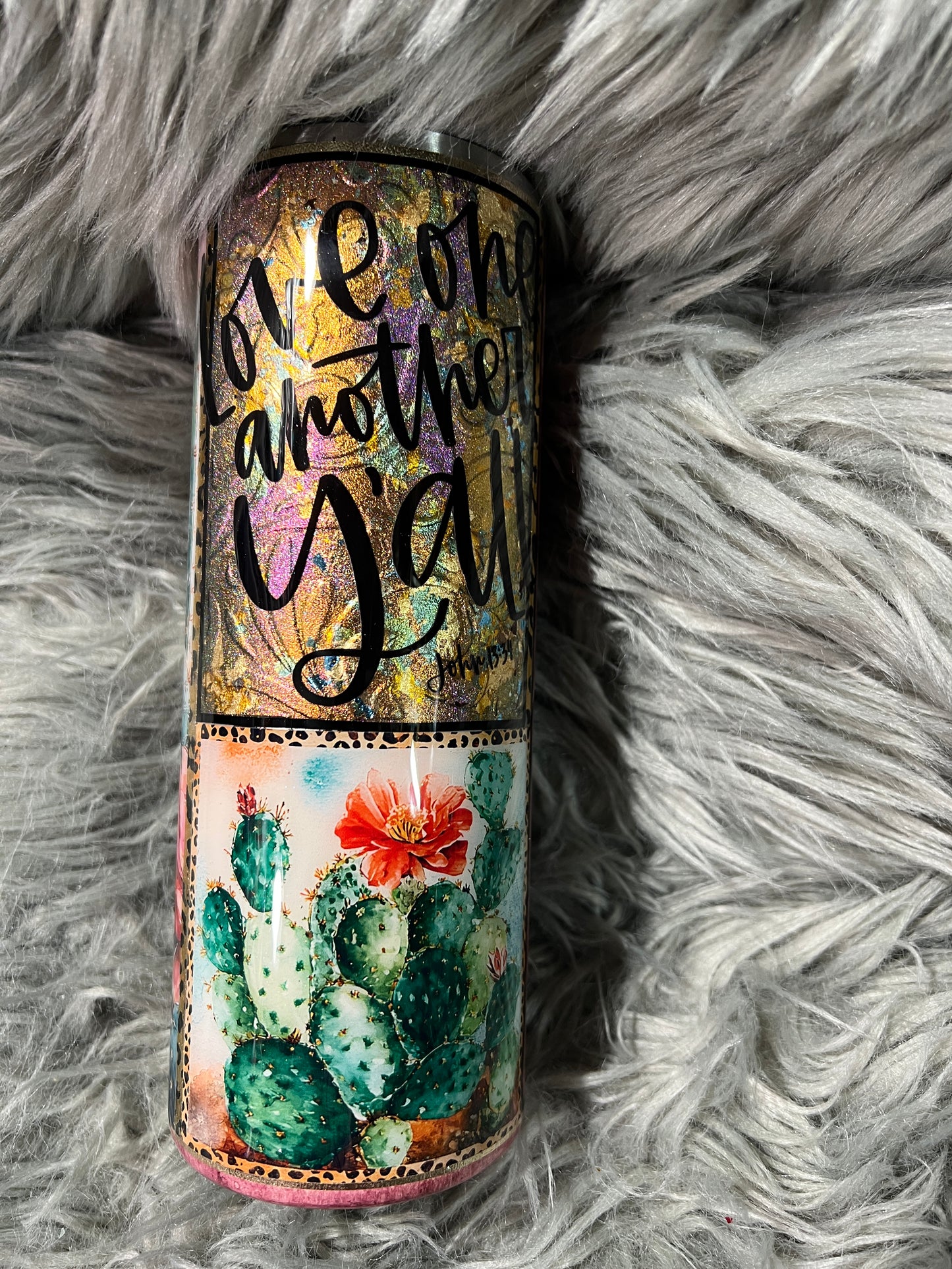 RTS.  Love one another y’all western tooled leather cactus  24oz tipsy tumbler