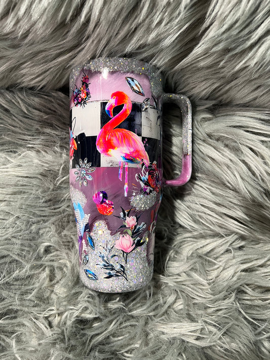 RTS. Flamingo-Owl checkerboard distressed Throwdown 24oz curve Hoggdle