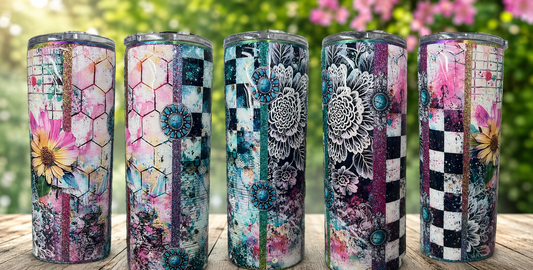 RTS. Checked rainbow daisy 24oz plump tipsy tumbler
