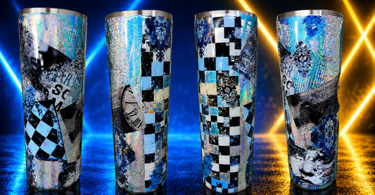 RTS - blue distressed face tumbler 32oz plump tipsy