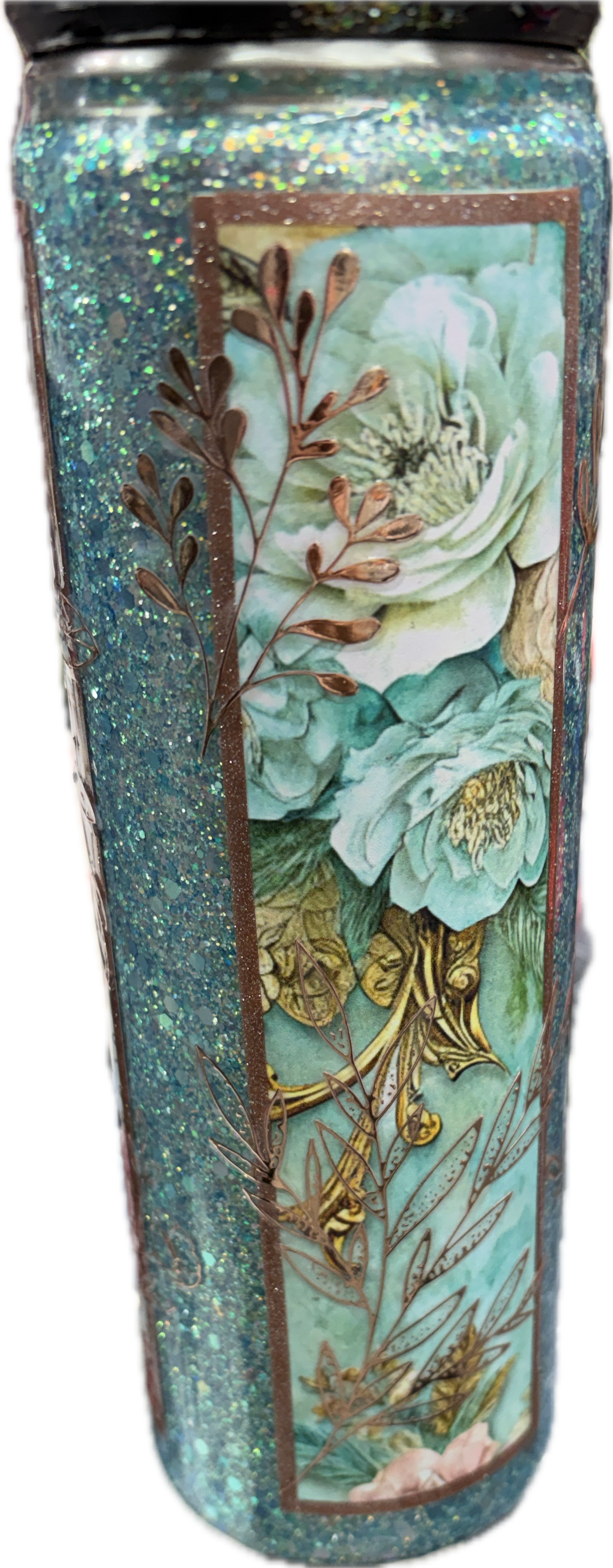 Teal blue elegant floral 25oz hydro