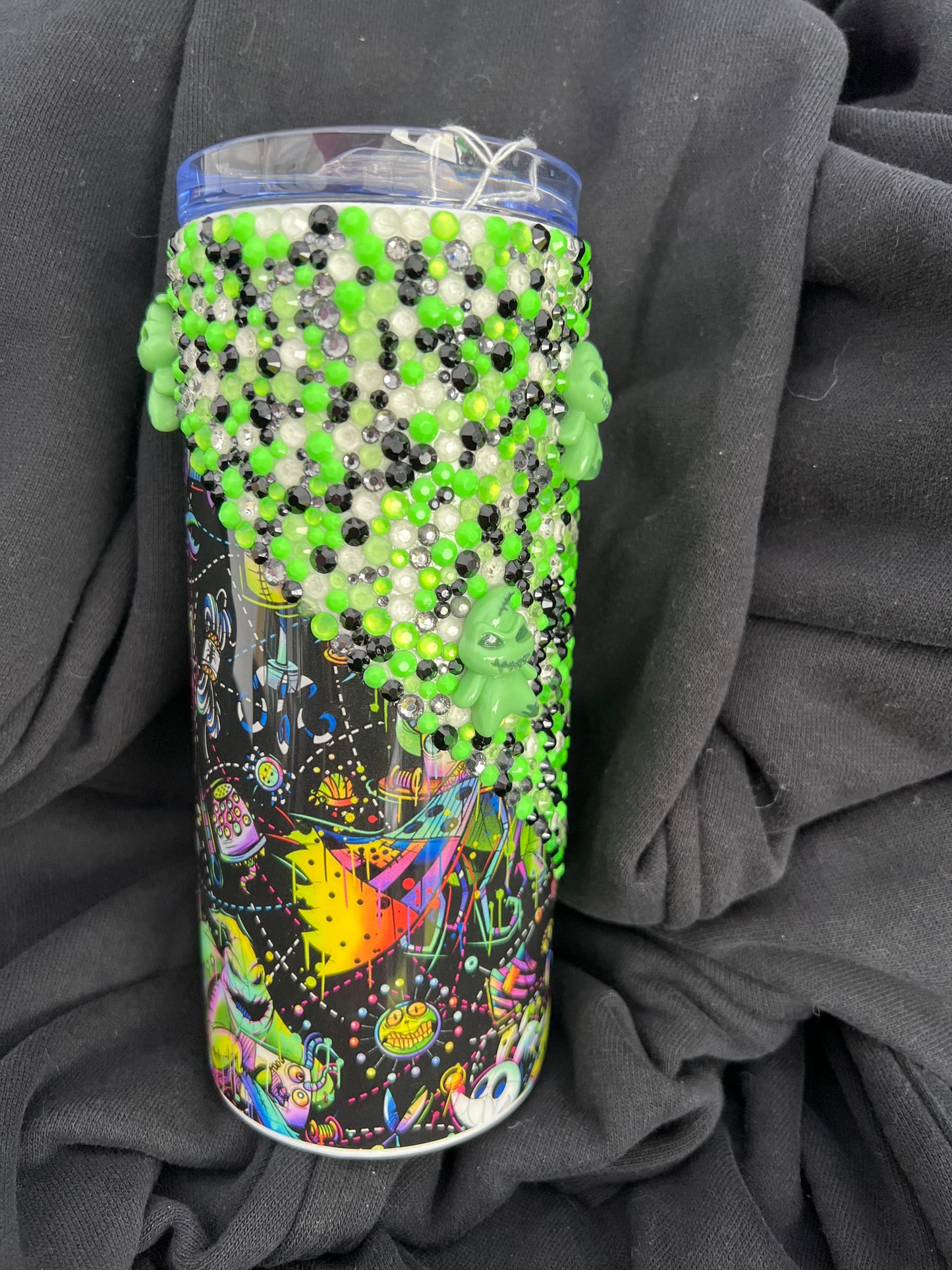 RTS.  Glow Oogieboogie nightmare Christmas rhinestone epoxy tumbler 16oz