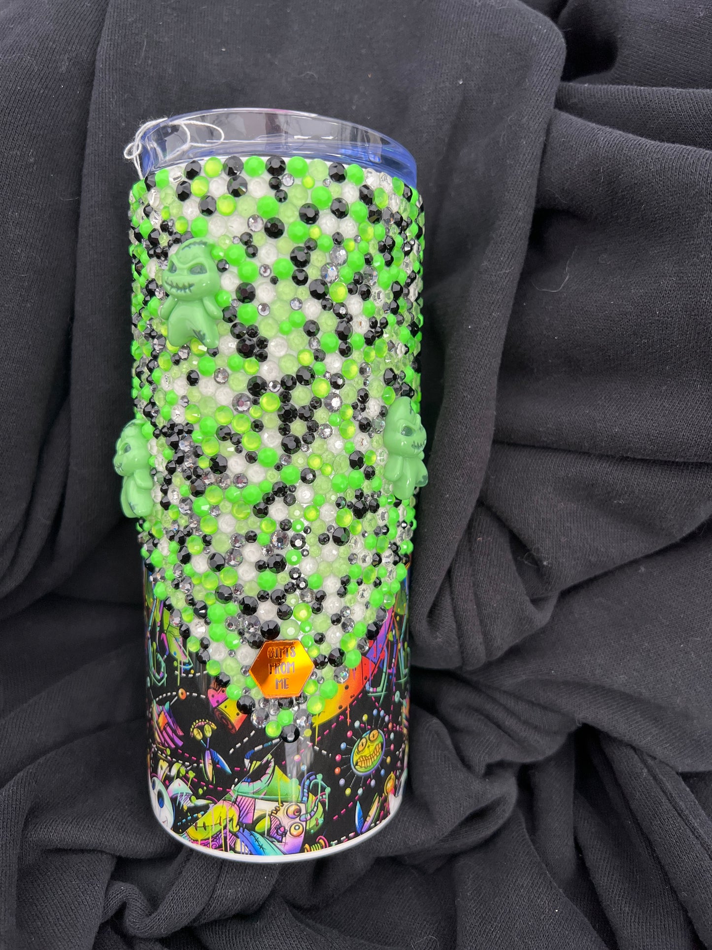 RTS.  Glow Oogieboogie nightmare Christmas rhinestone epoxy tumbler 16oz