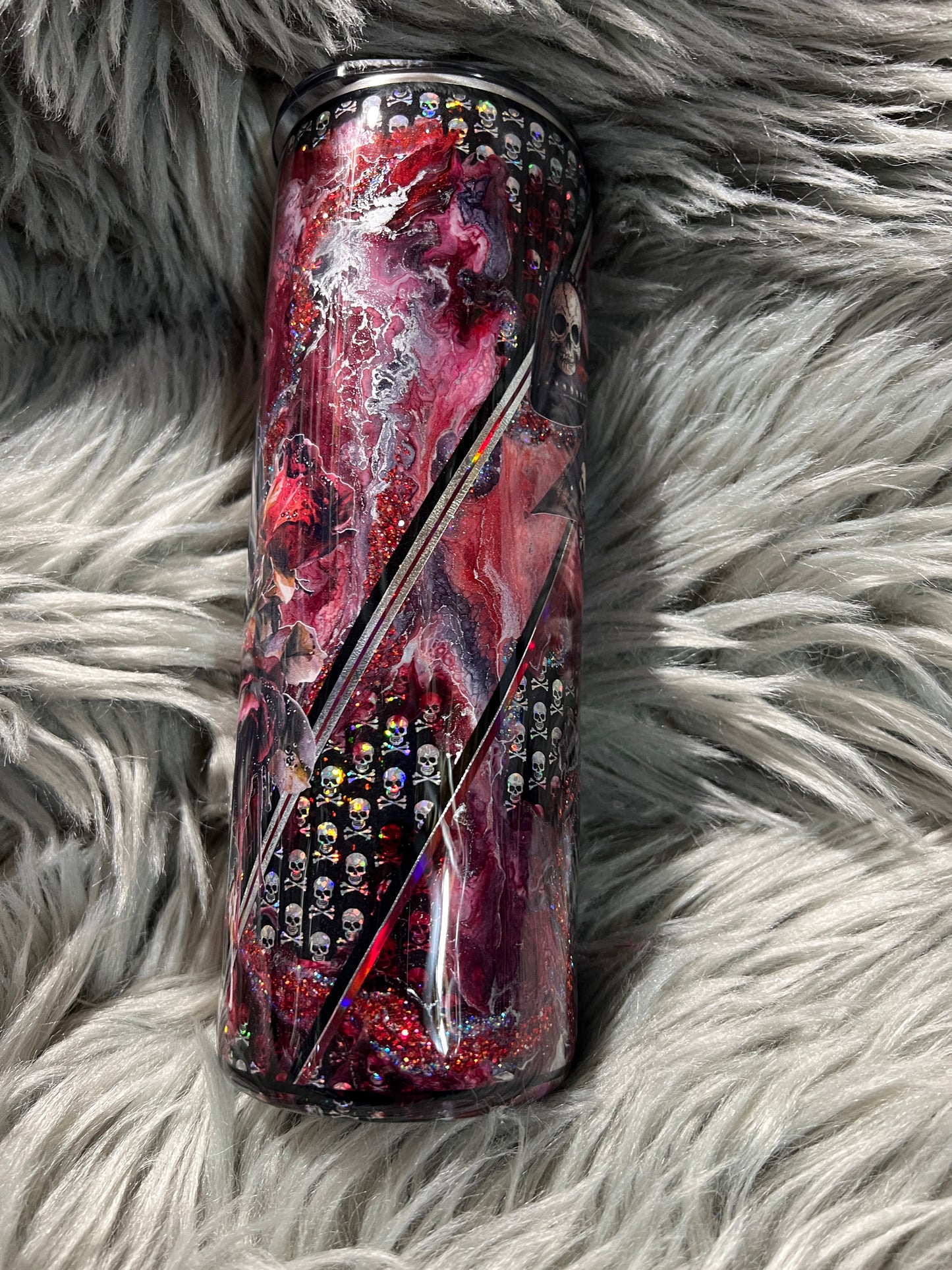 RTS.  Red reverse marble with skulls and a bow 20oz