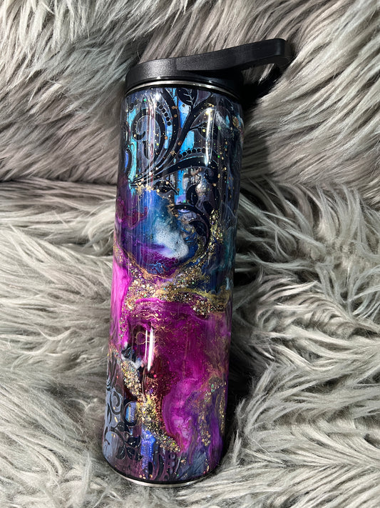 New!! RTS.  Pink Purple blue reverse marble over distressed base 30oz duo