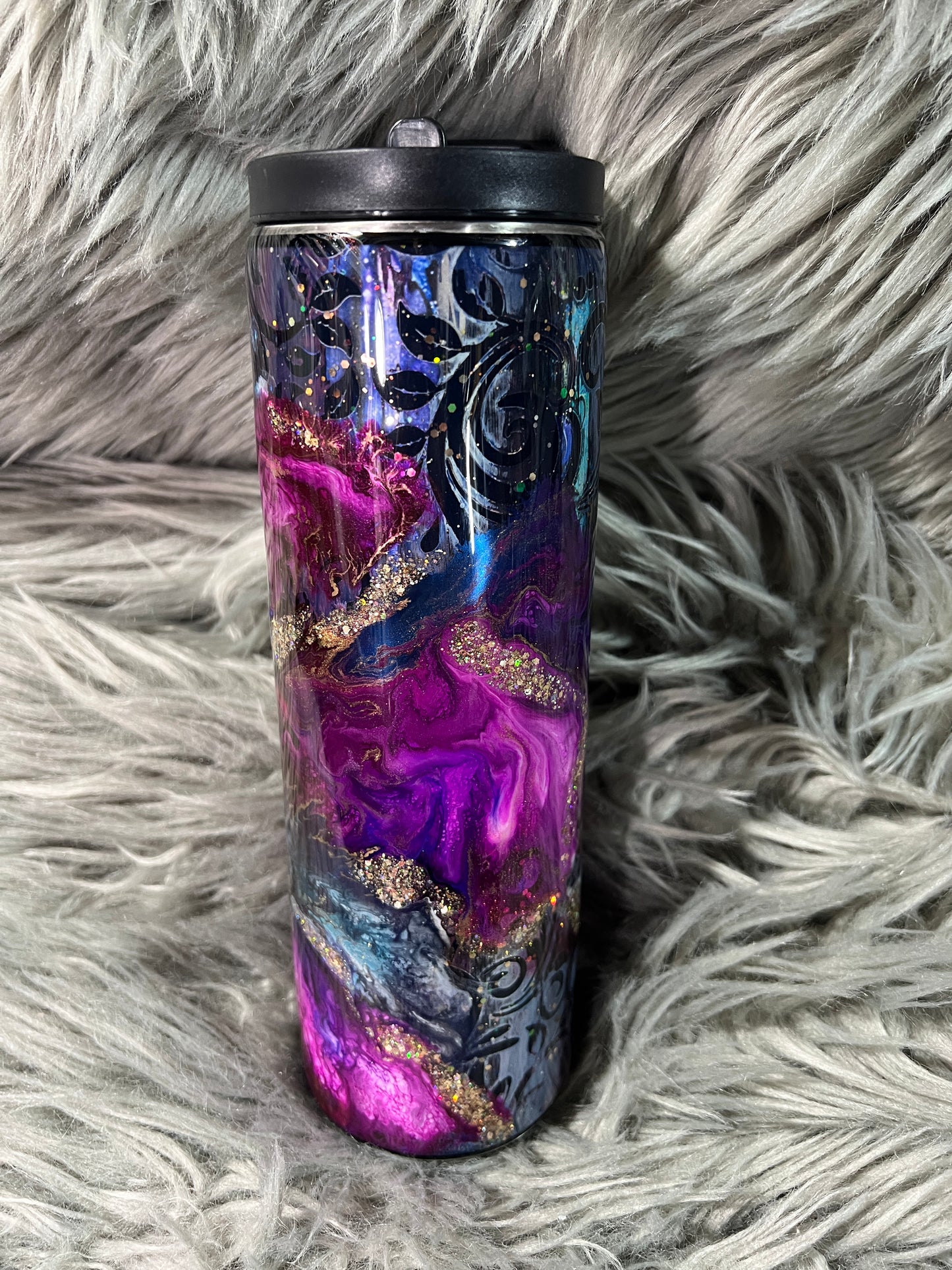 New!! RTS.  Pink Purple blue reverse marble over distressed base 30oz duo