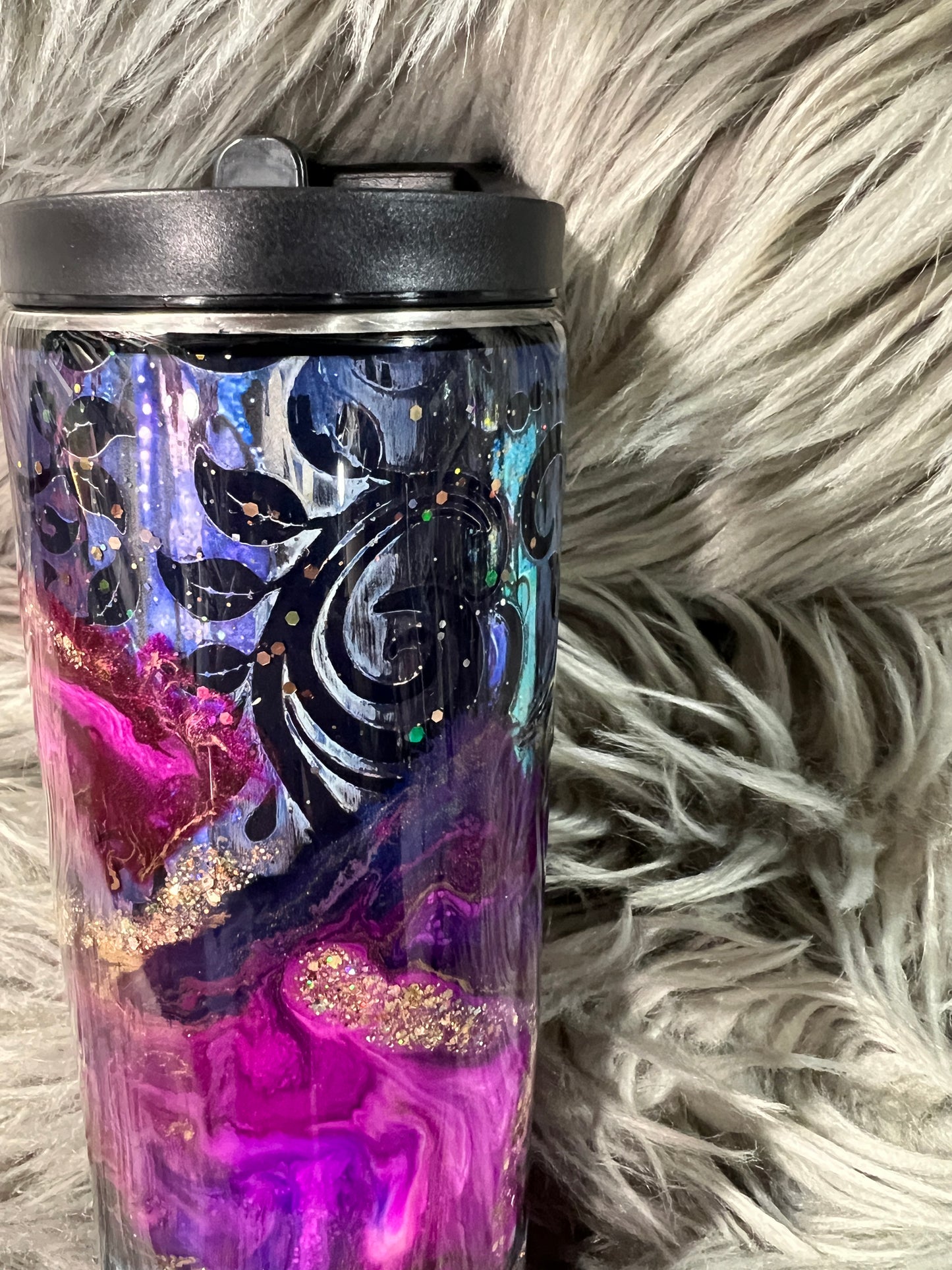 New!! RTS.  Pink Purple blue reverse marble over distressed base 30oz duo