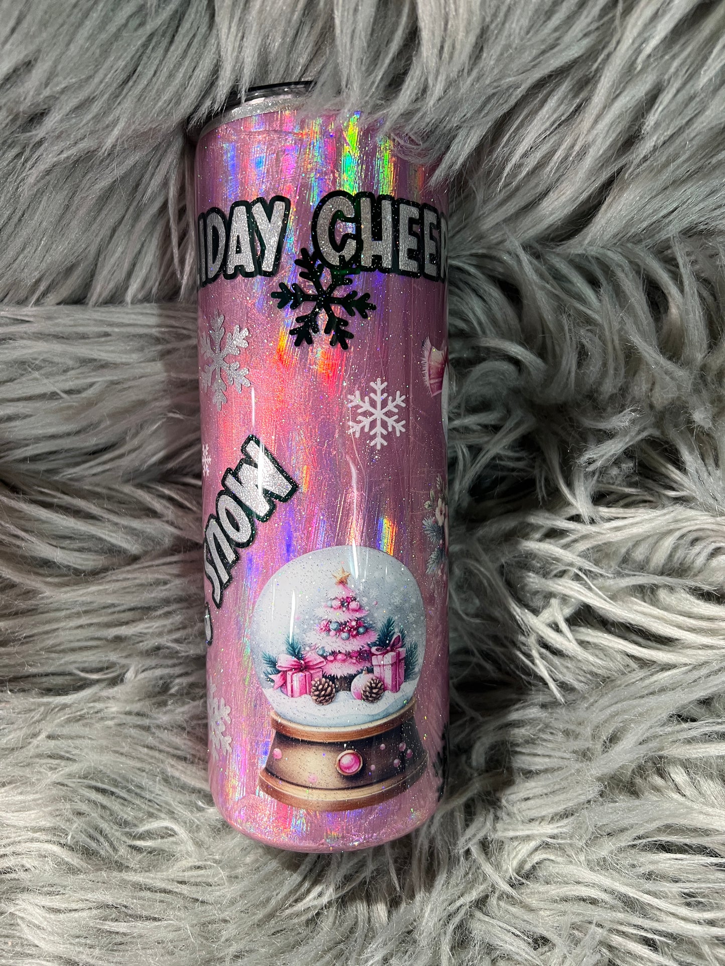 New!! RTS.  Pink halo foil base Christmas snowman tumbler 20oz