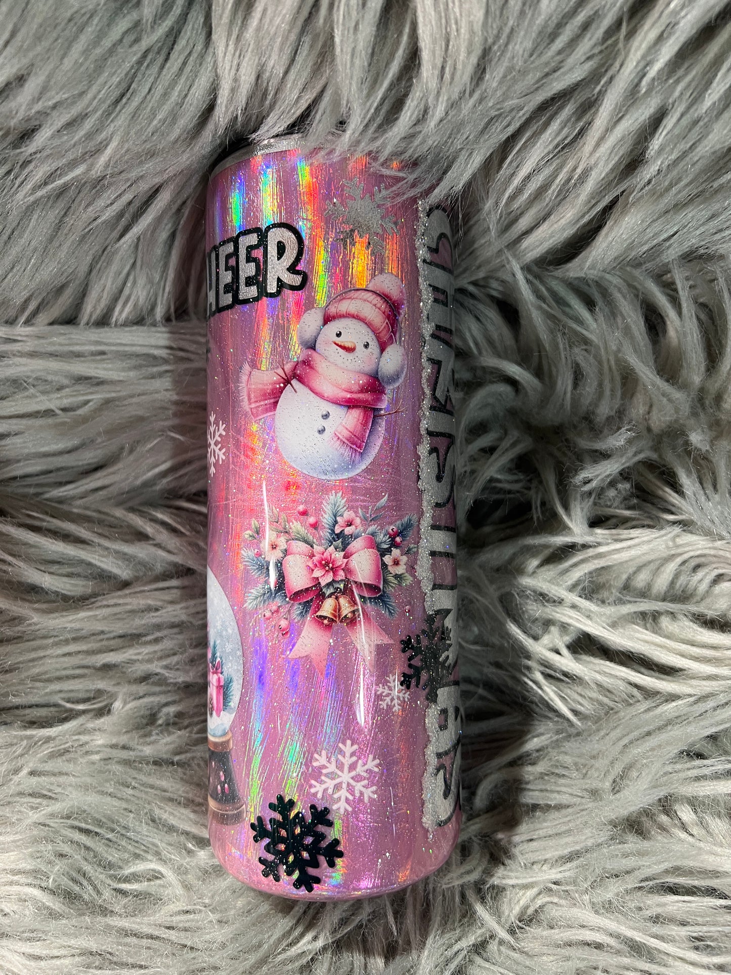 New!! RTS.  Pink halo foil base Christmas snowman tumbler 20oz
