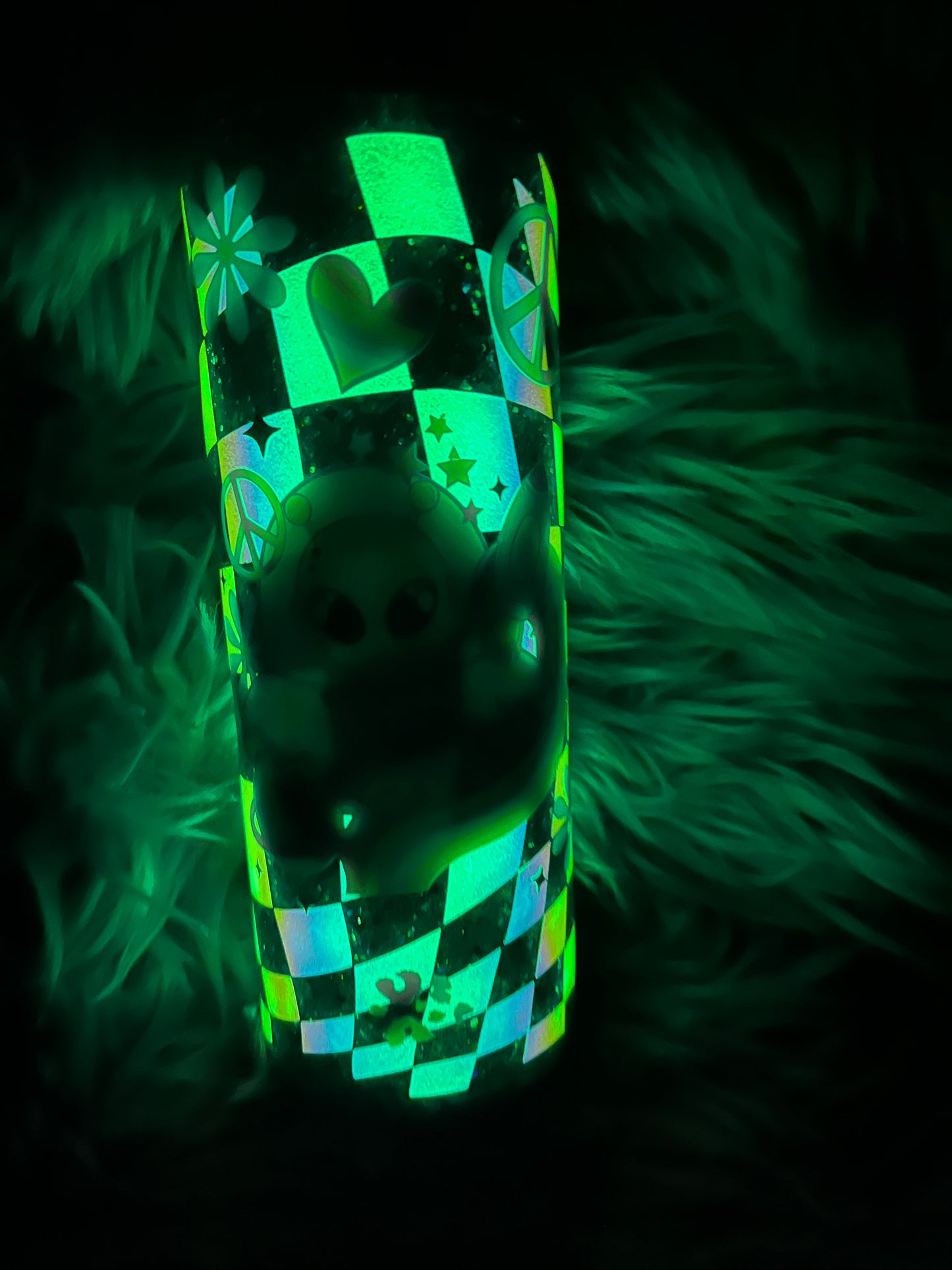 New RTS.  Glitter glow in the dark alien in outer space 20oz duo