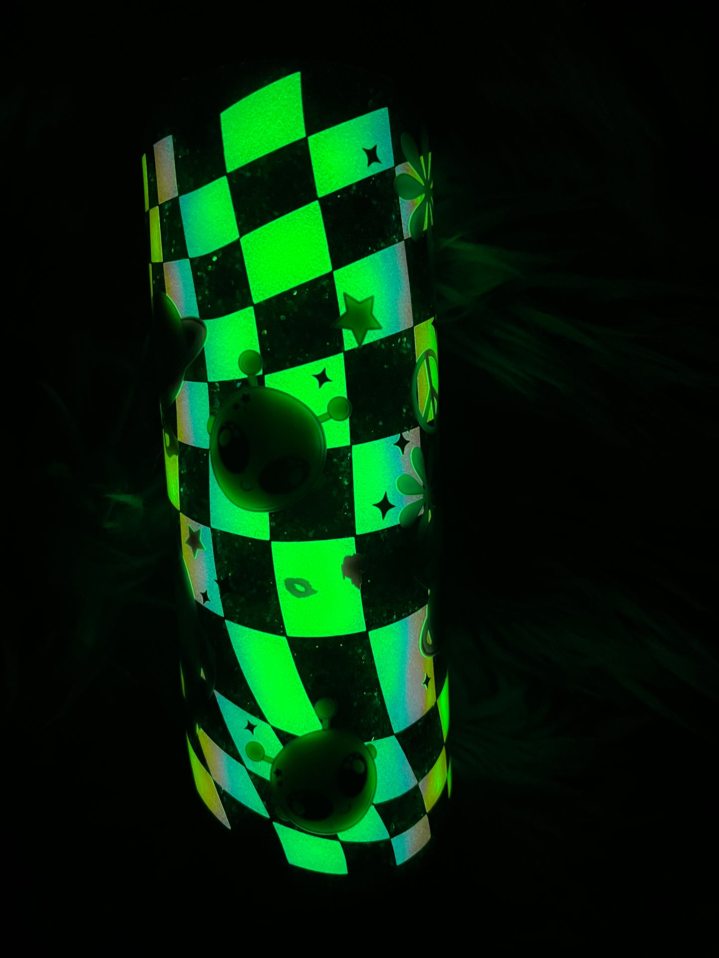 New RTS.  Glitter glow in the dark alien in outer space 20oz duo