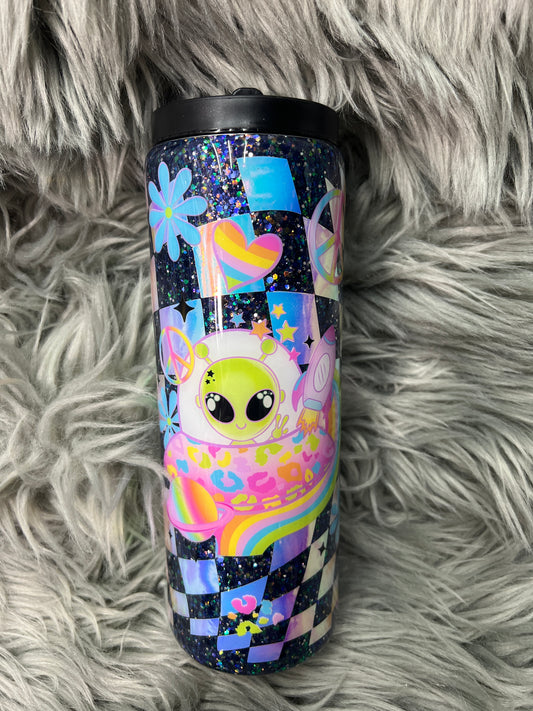 New RTS.  Glitter glow in the dark alien in outer space 20oz duo