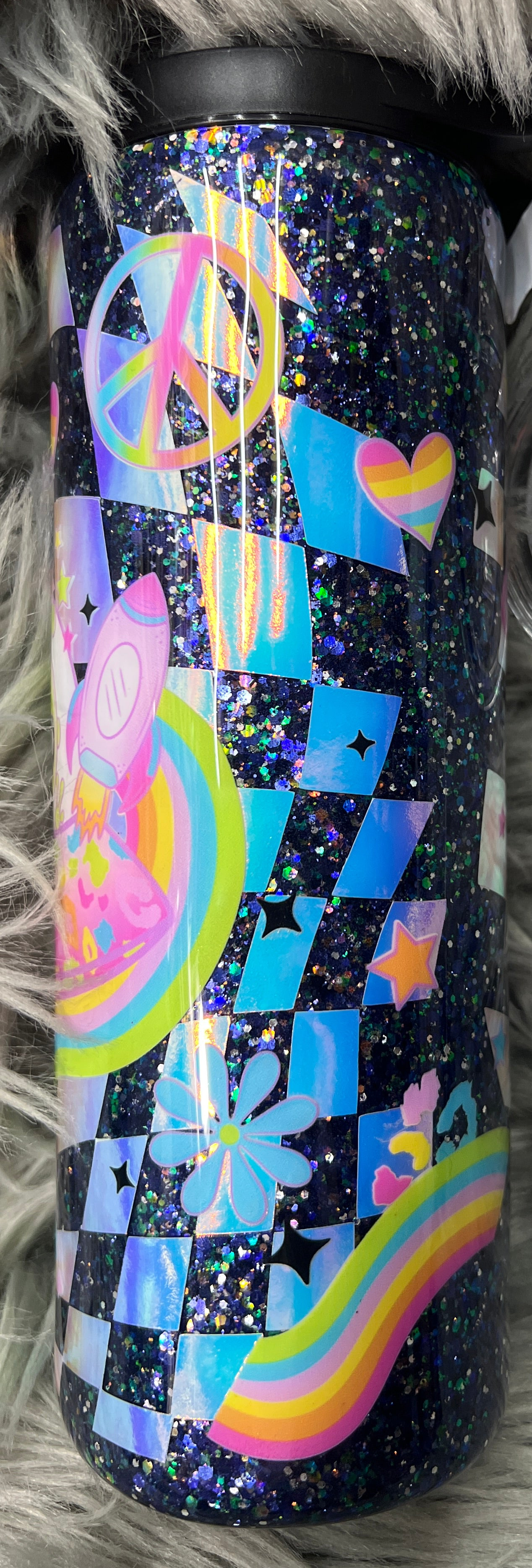 New RTS.  Glitter glow in the dark alien in outer space 20oz duo