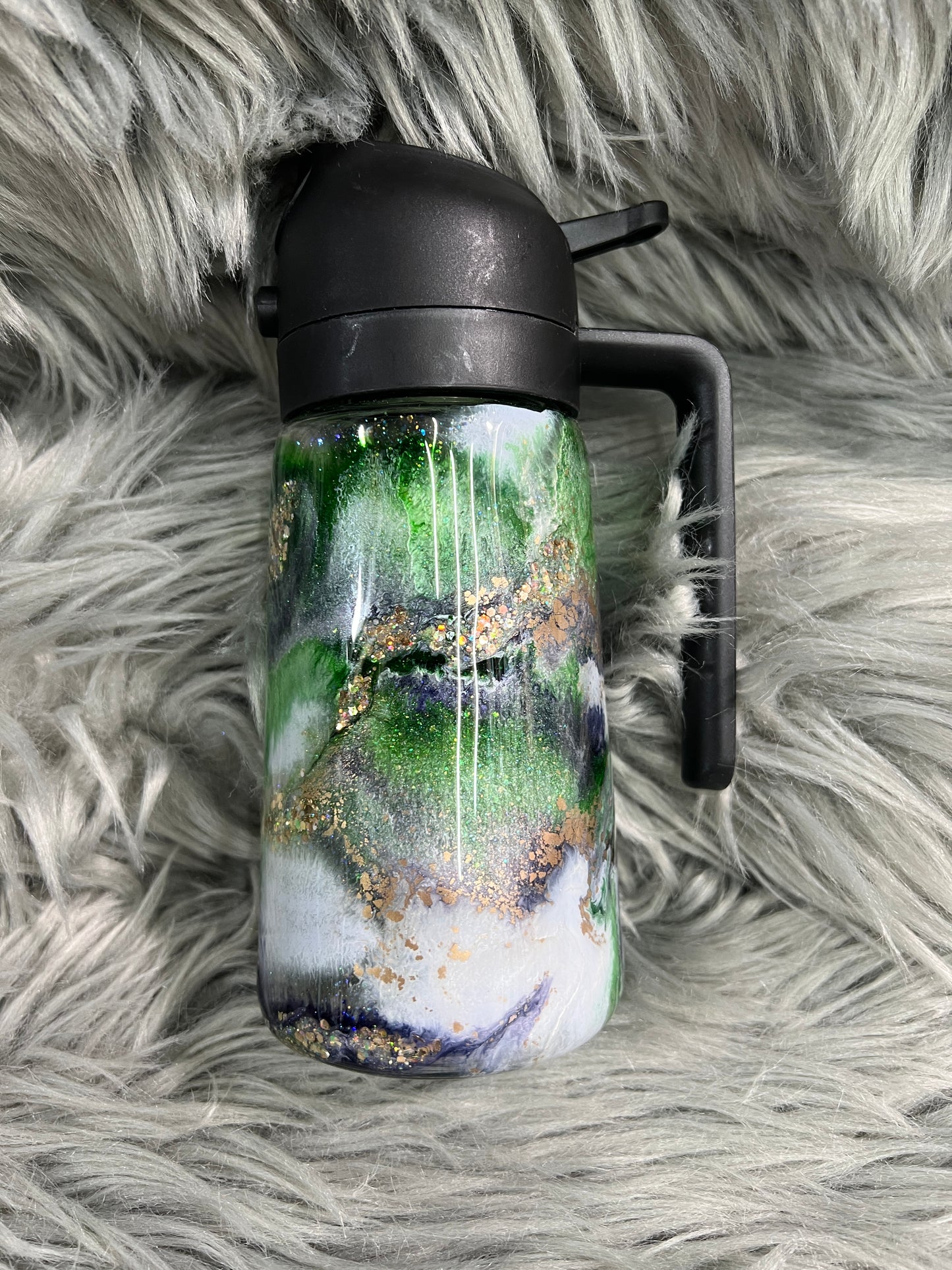 RTS. Oil spray and pour bottle - Green and purple gold with glitter 16oz