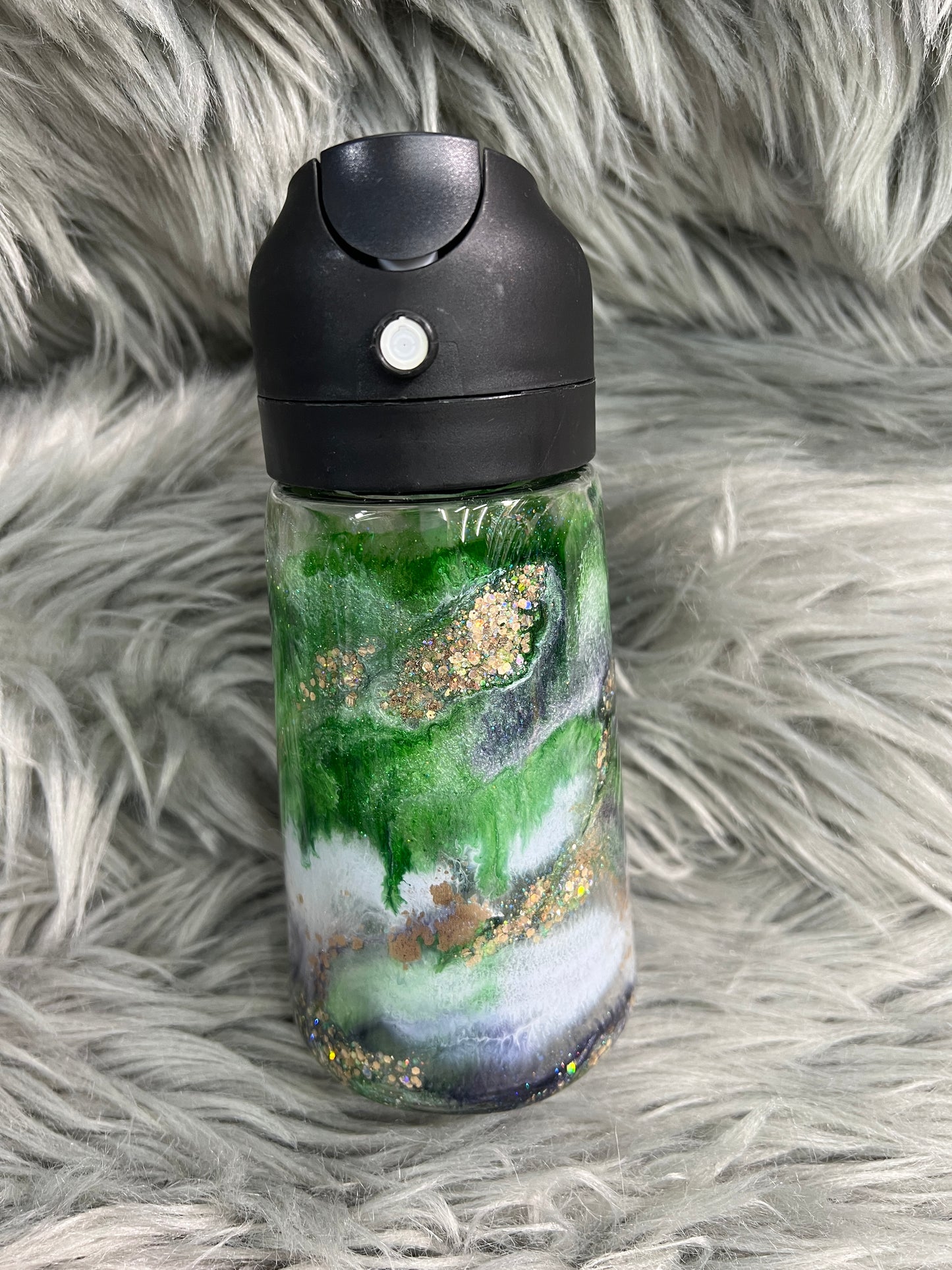 RTS. Oil spray and pour bottle - Green and purple gold with glitter 16oz