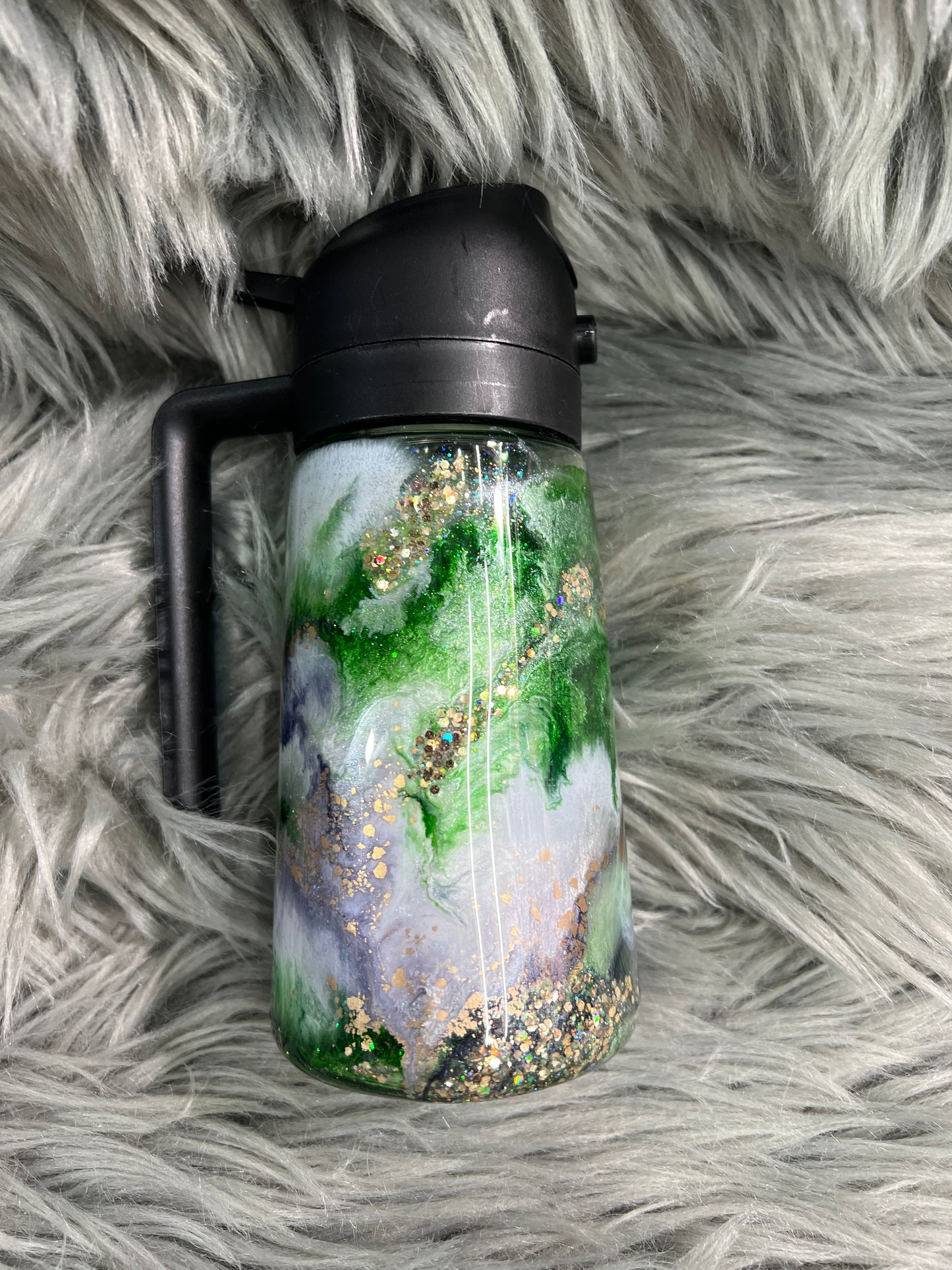 RTS. Oil spray and pour bottle - Green and purple gold with glitter 16oz