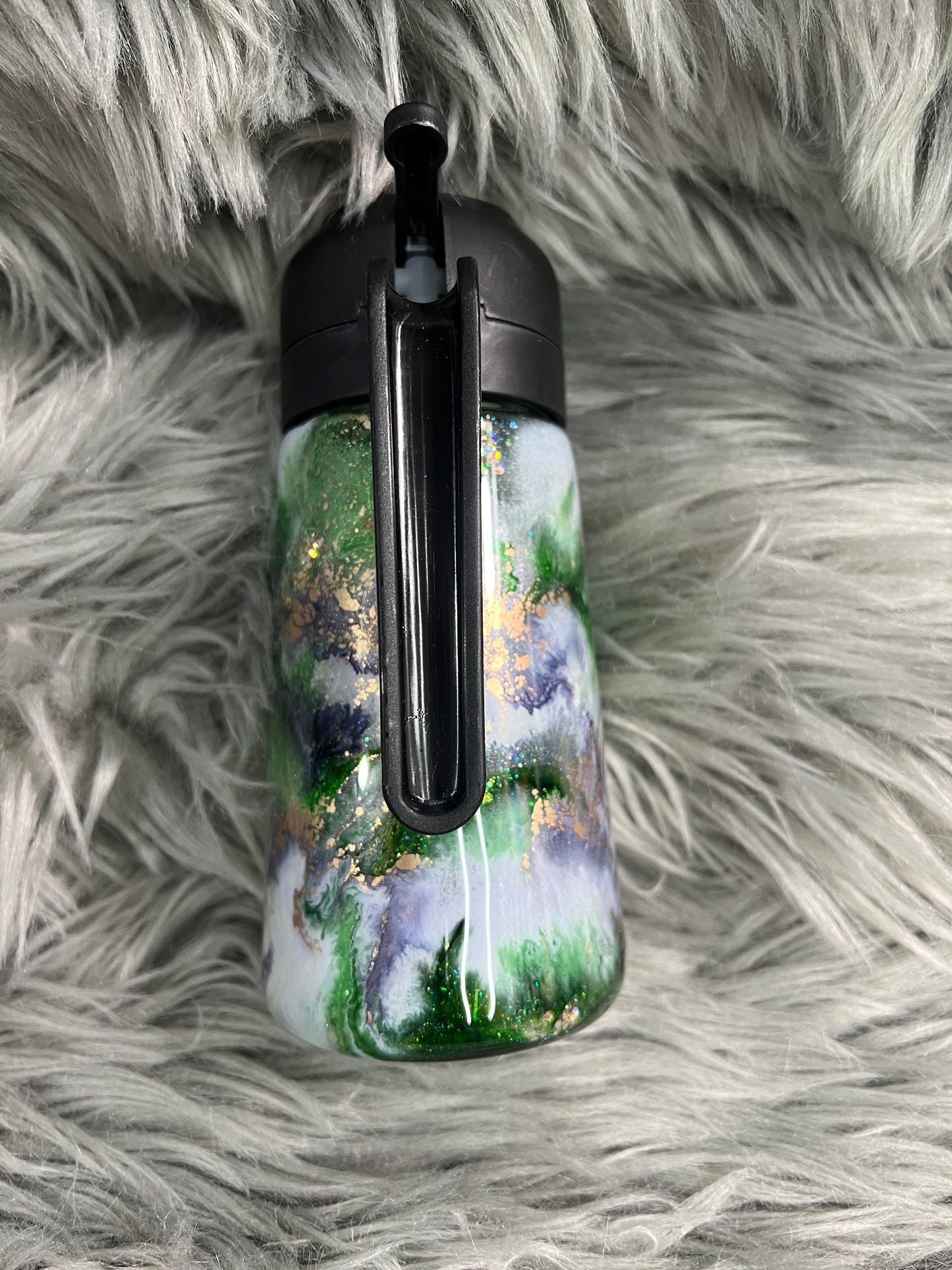 RTS. Oil spray and pour bottle - Green and purple gold with glitter 16oz