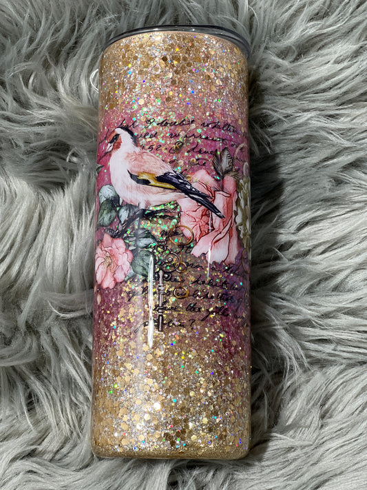 RTS. Bird On Branch With Color Shift Glitter