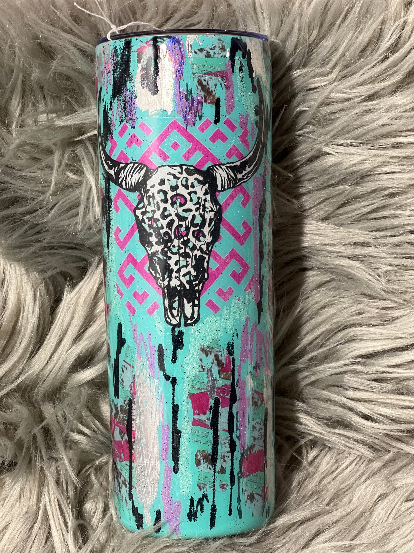 RTS. Teal and Pink Bull Skull