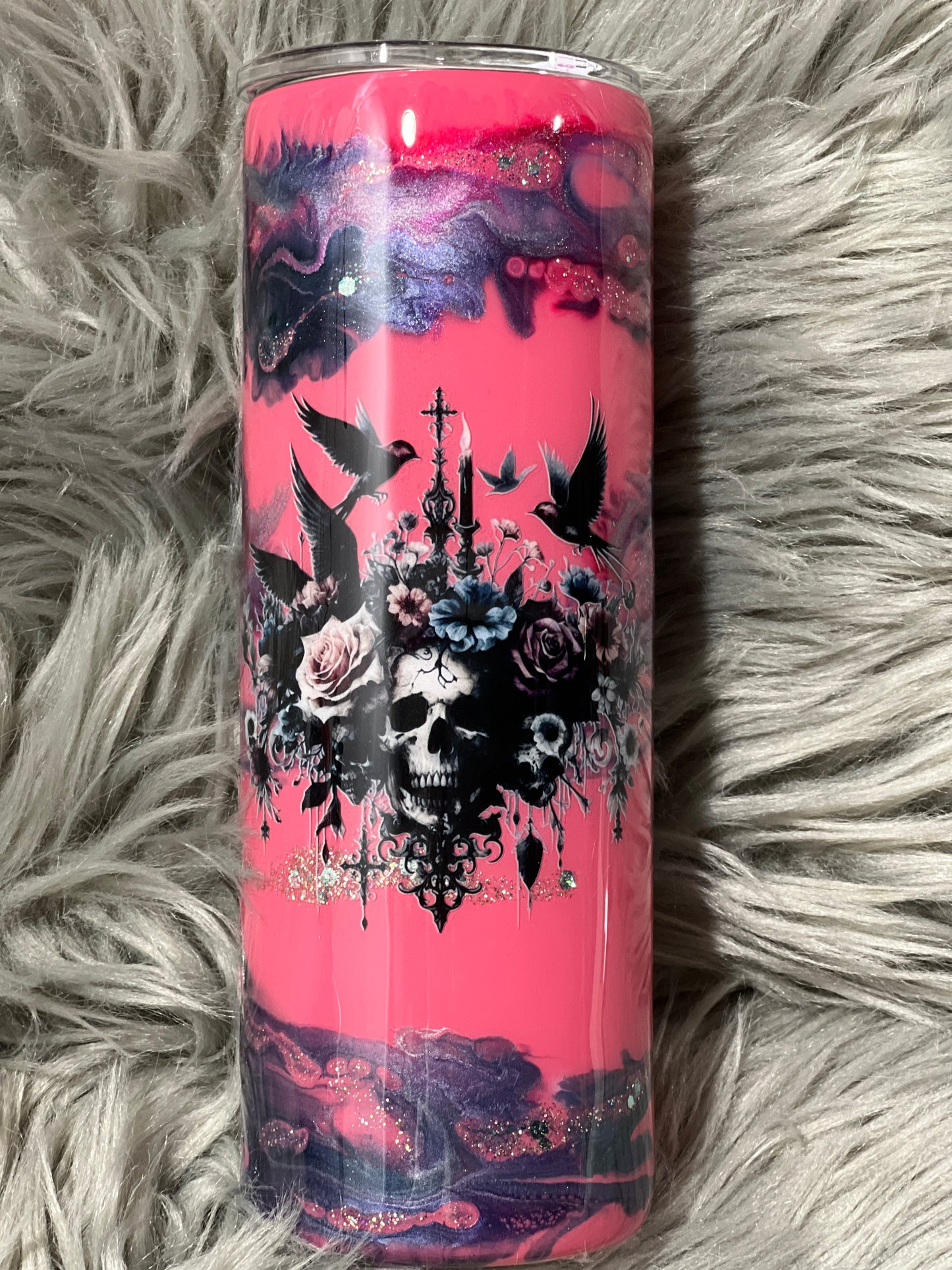 RTS. Skull and Crows Pink Ink Swirl