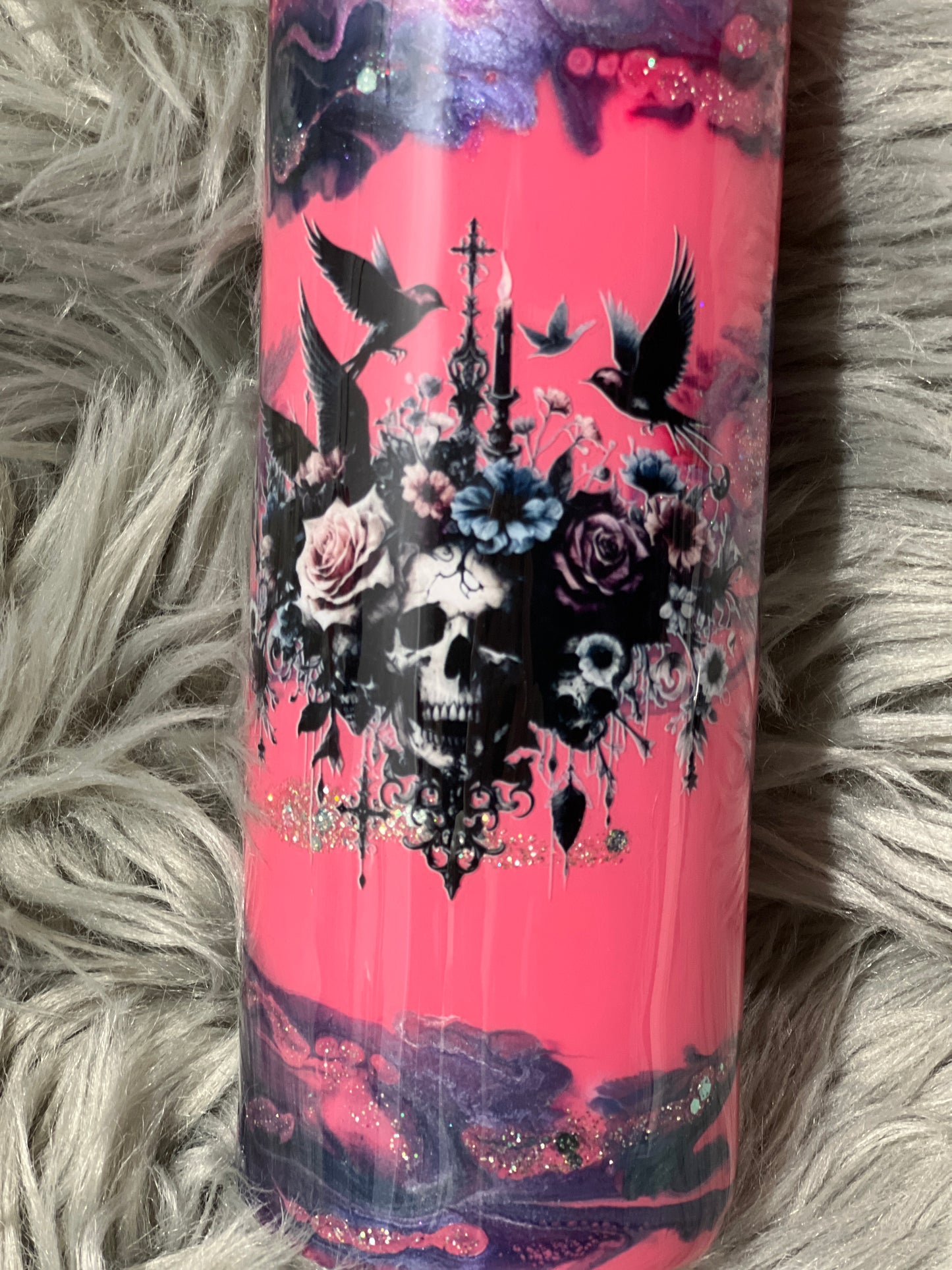 RTS. Skull and Crows Pink Ink Swirl